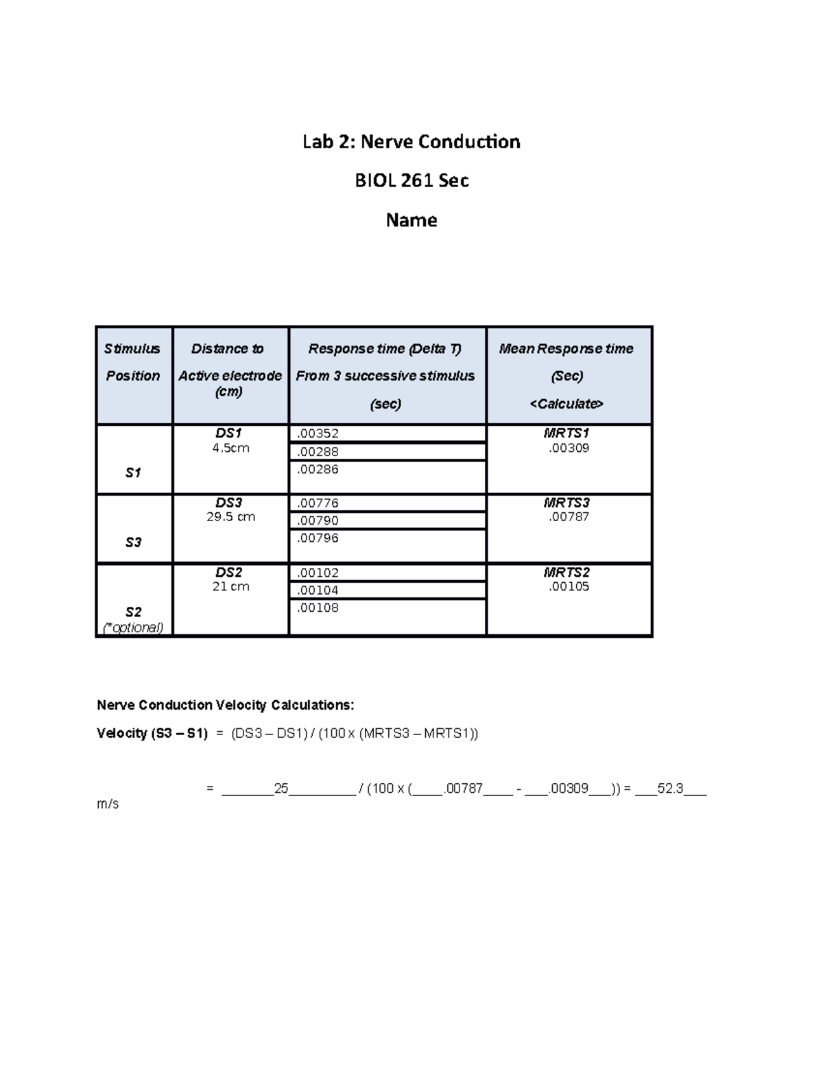 Lab02 - Human Physiology - Lab 2: Nerve Conduction BIOL 261 Sec Name ...