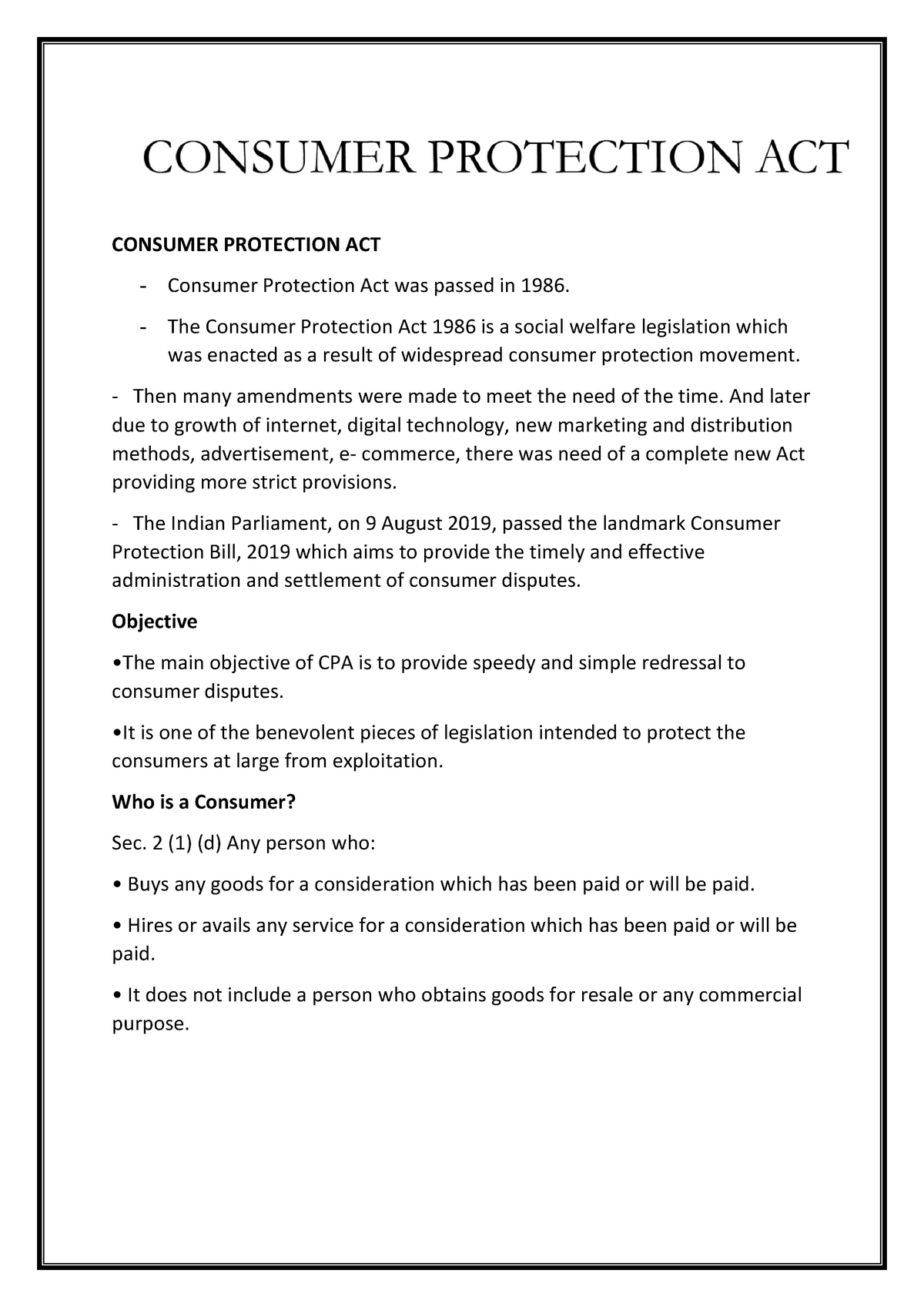 consumer protection act 1986 essay