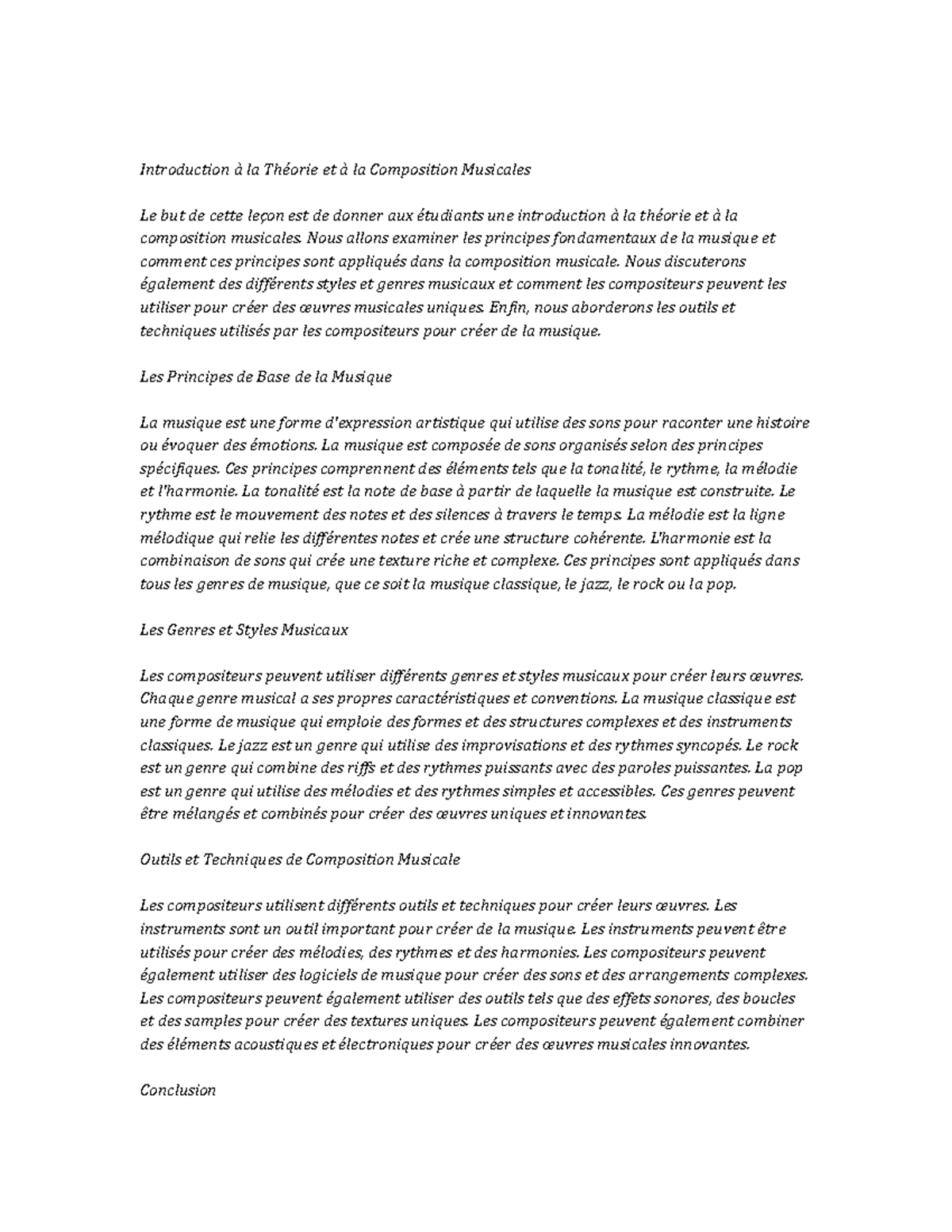 Music Theory And Composition Study Notes Introduction La Th orie Et