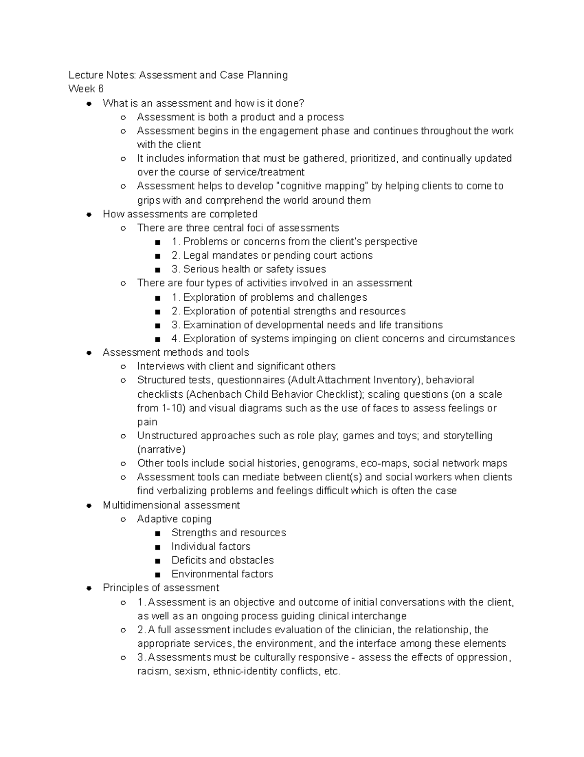 Lecture Notes Assessment and Case Planning Problems or concerns from