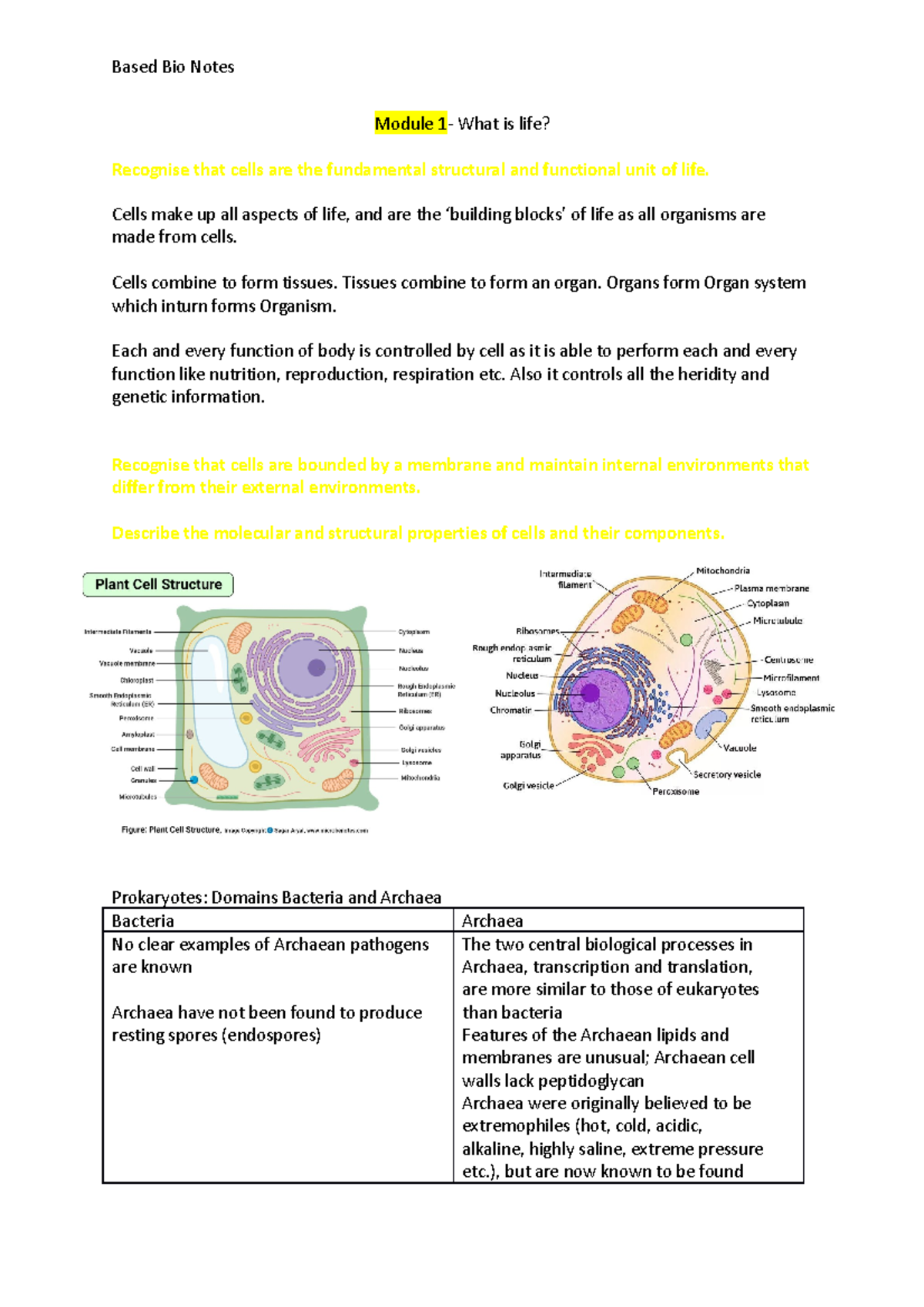 Backup of epic bio notes - Module 1- What is life? Recognise that cells ...