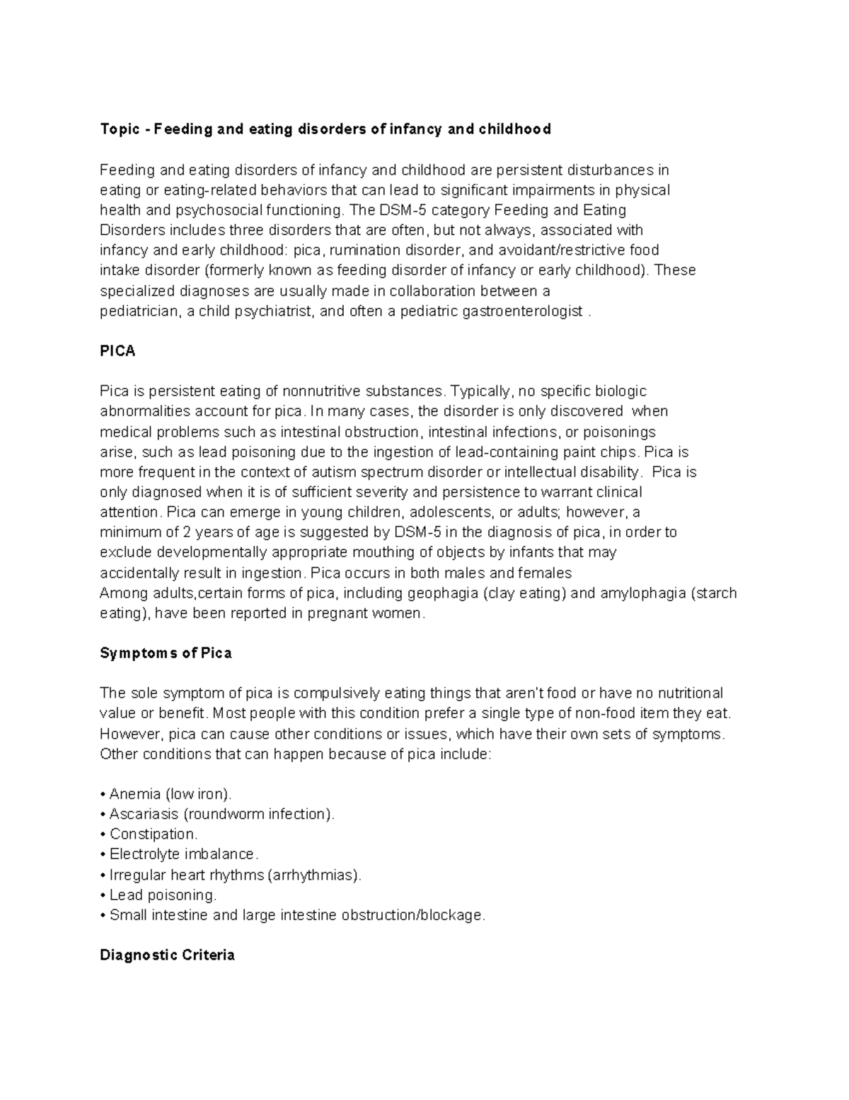 Notessss - Dev psypath notes - Topic - Feeding and eating disorders of ...