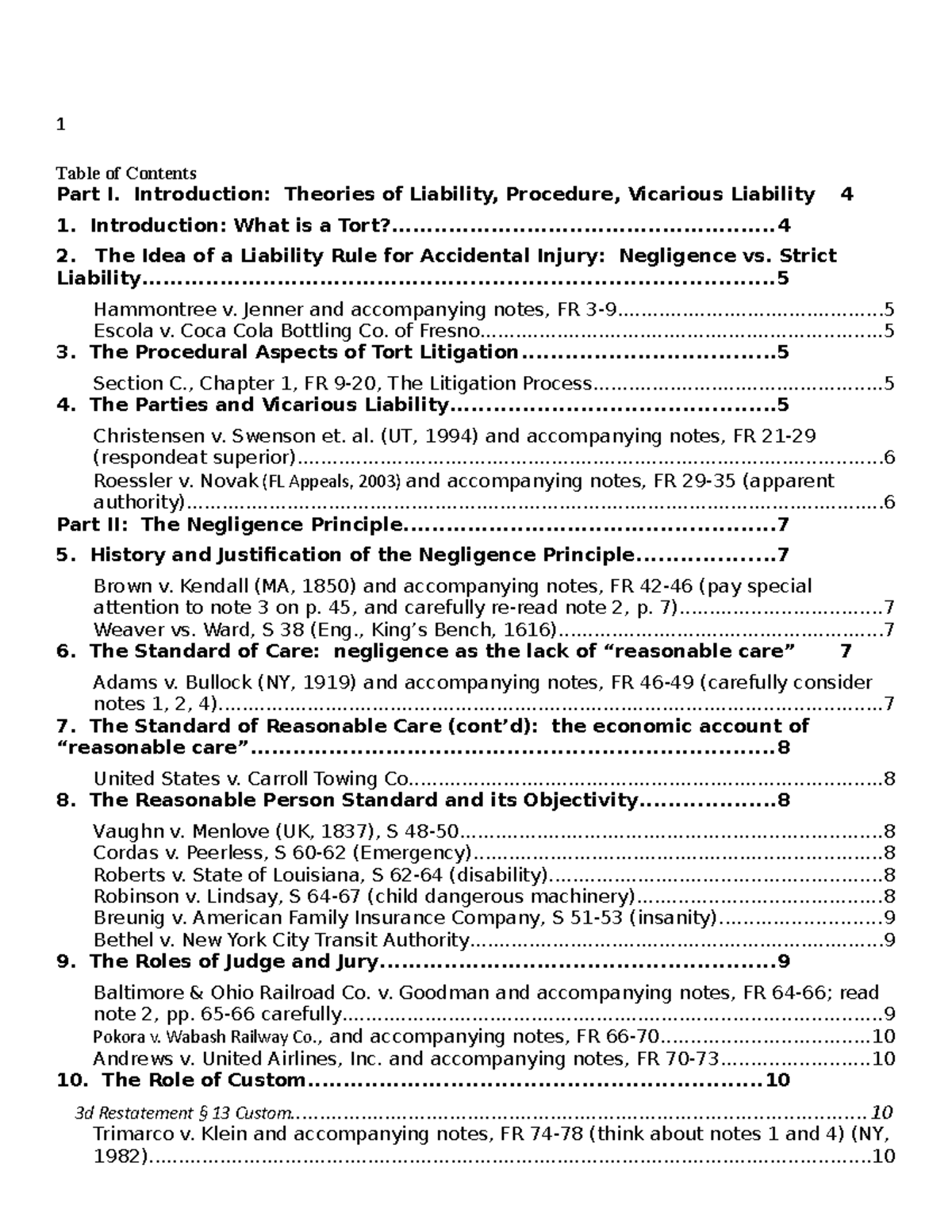 Tortsoutline PG - Outline for the full year survey course - Table of ...