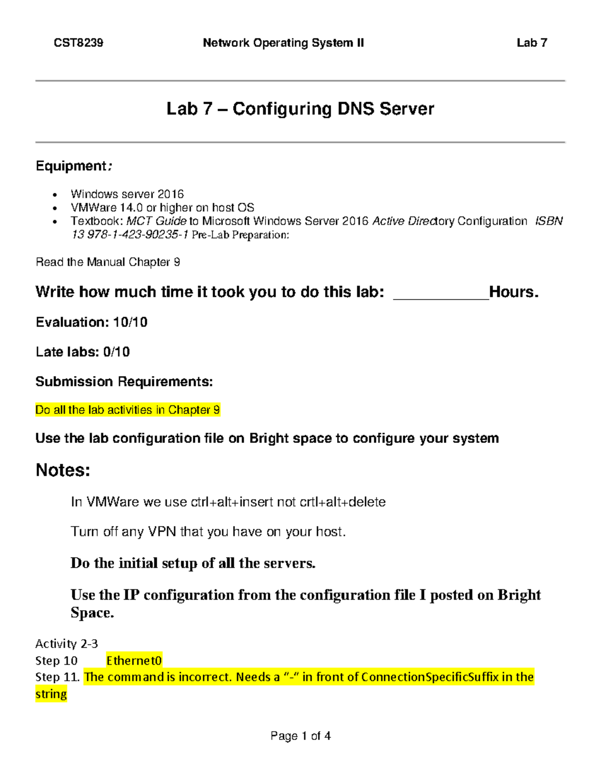 Lab 7 Configuring DNS Servers - Lab 7 – Configuring DNS Server ...