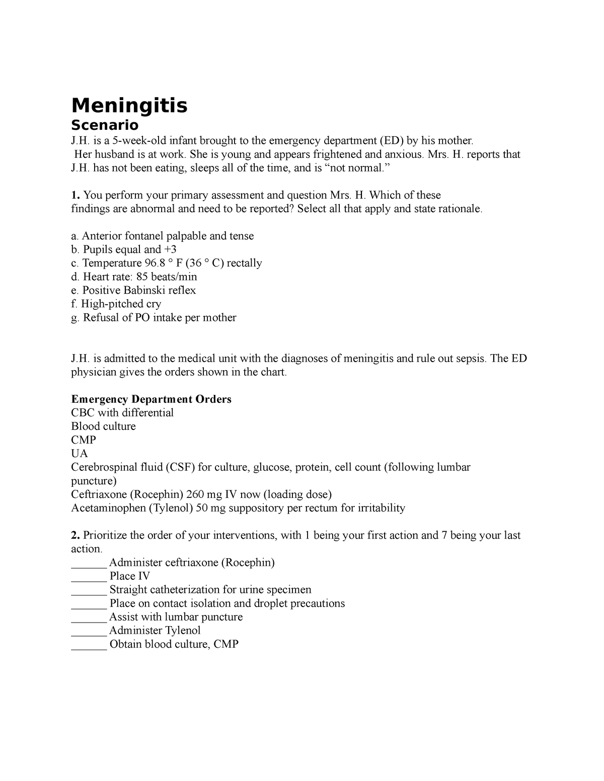 meningitis case study scribd