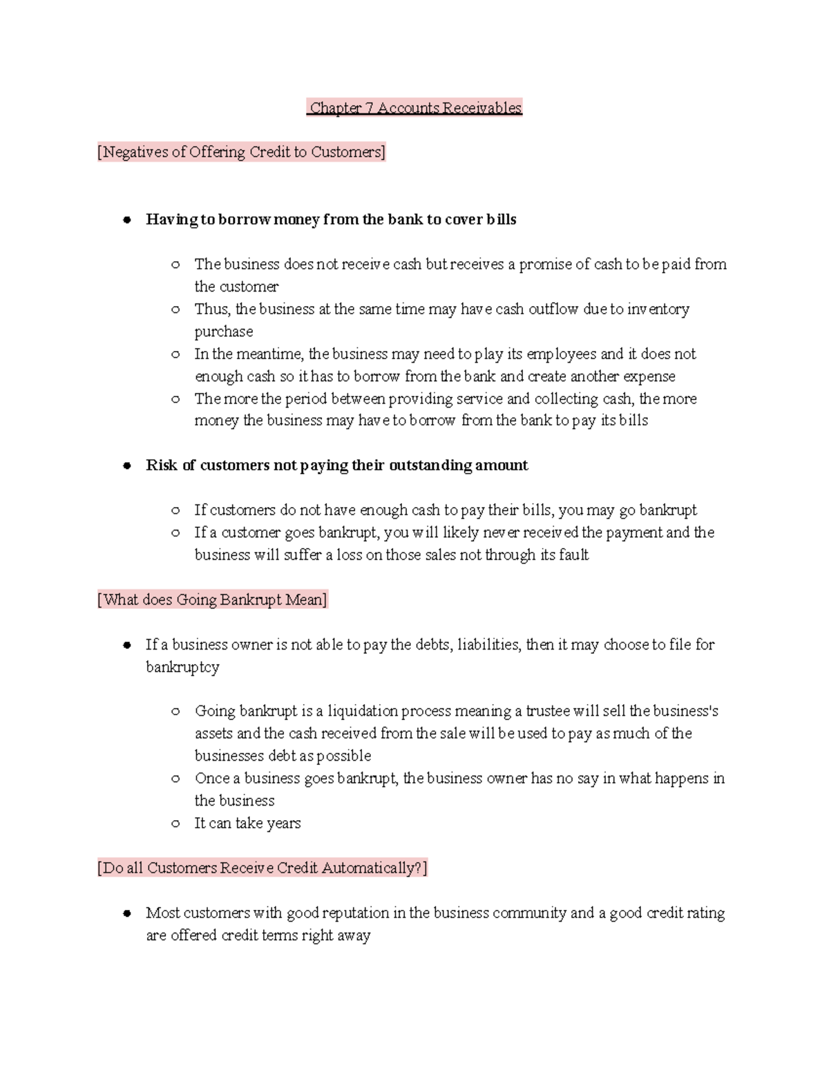 ACC chapter 7 - Lecture notes 7 - Chapter 7 Accounts Receivables ...