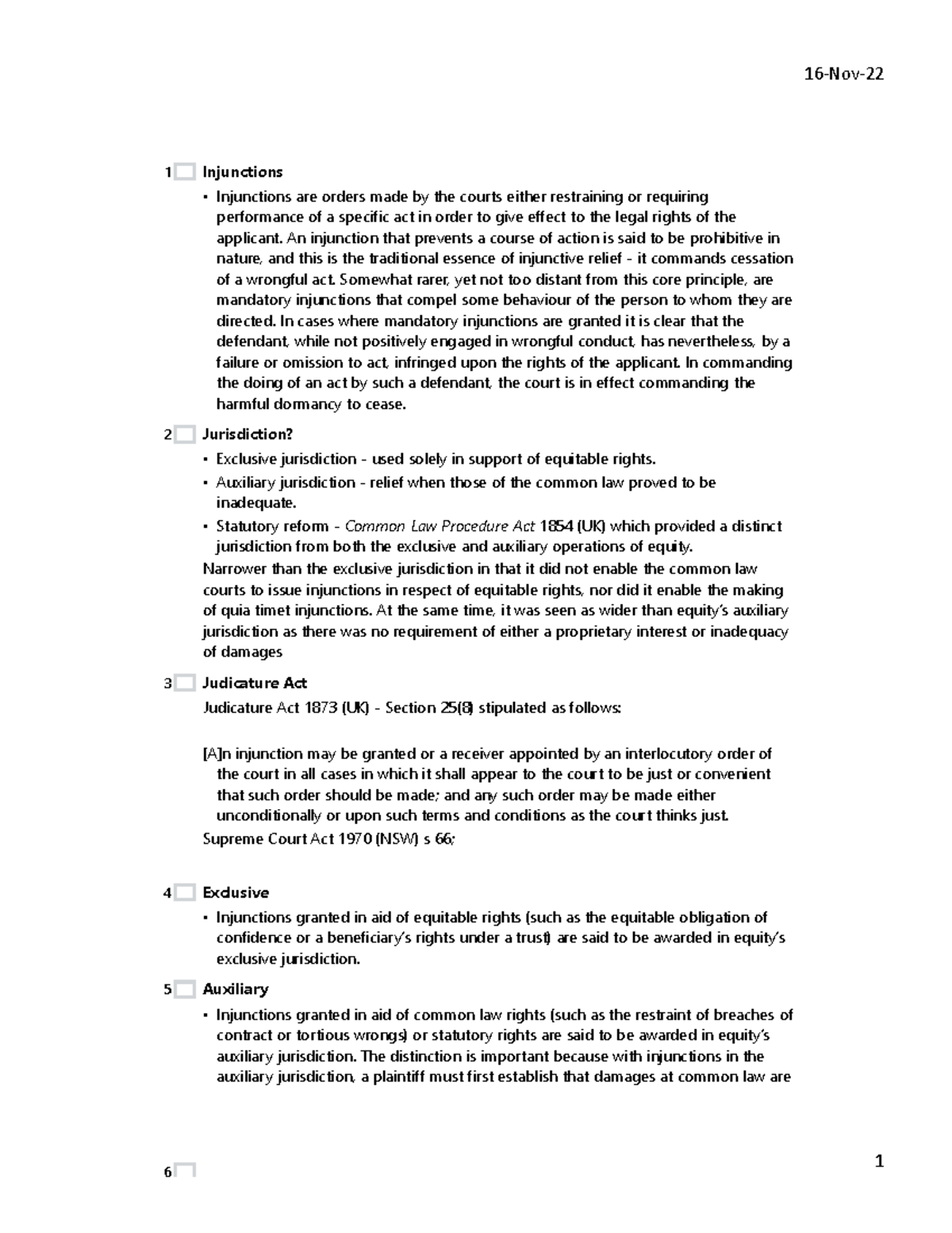 Lecture 8 Injunctiions - 1 Injunctions Injunctions are orders made by ...