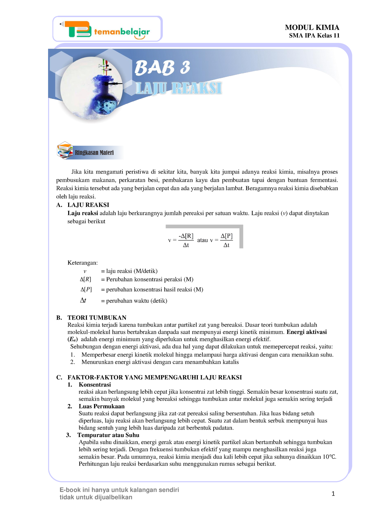 Kimia 11 3 Laju Reaksi-1 - SMA IPA Kelas 11 E-book Ini Hanya Untuk ...