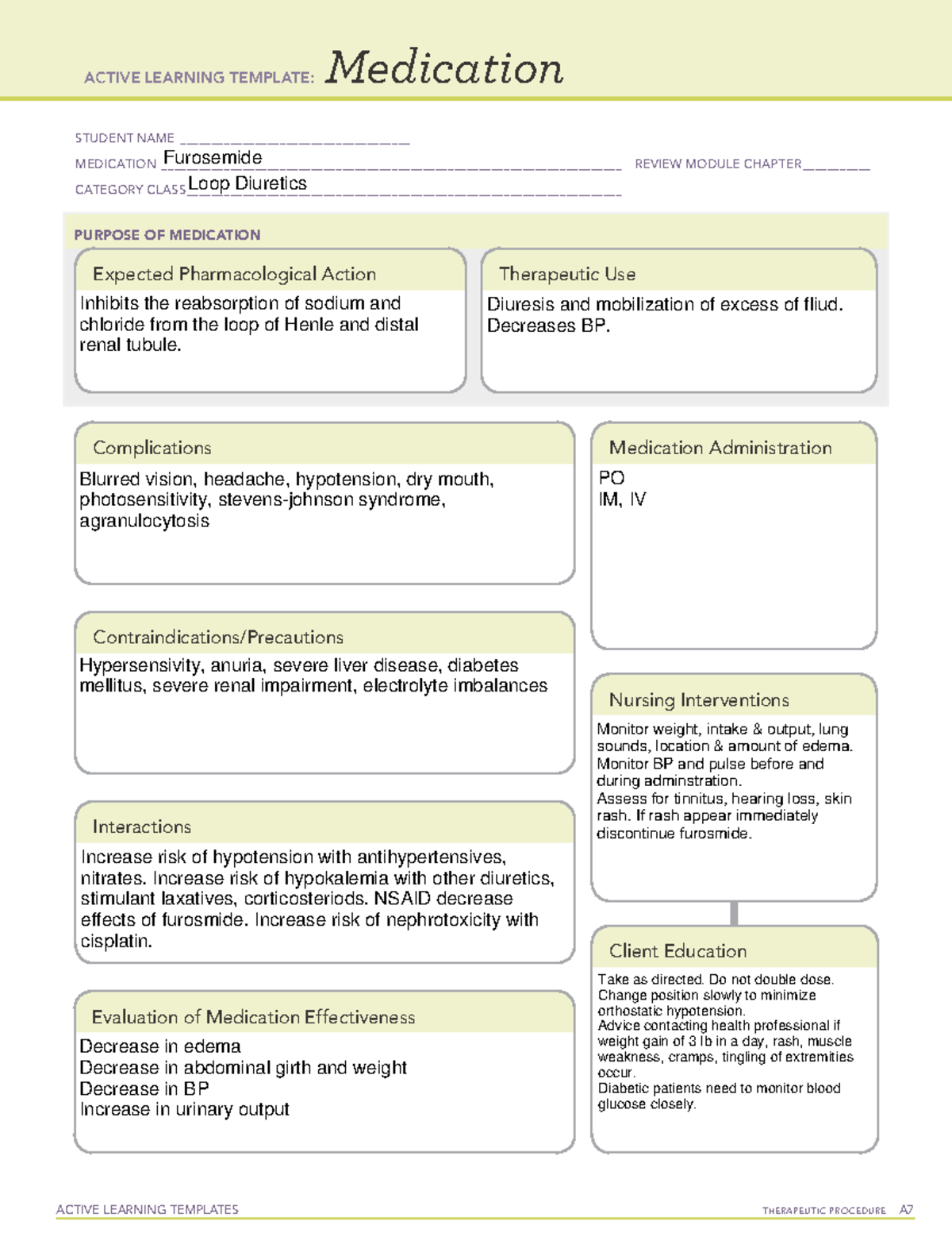 Furosmide medication - ACTIVE LEARNING TEMPLATES THERAPEUTIC PROCEDURE ...