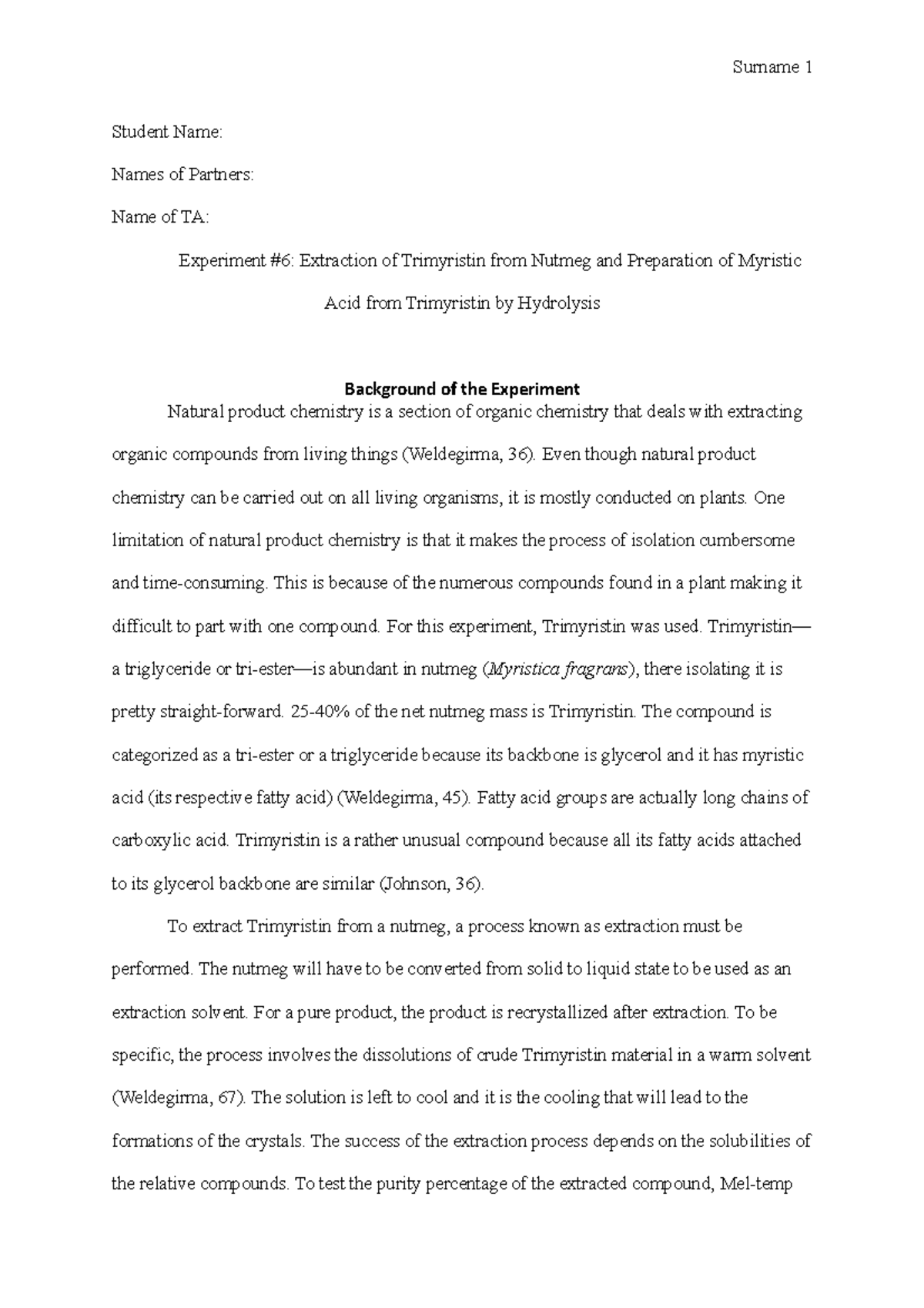 41716880 Experient 6 Isolation of trimyristin from numteg and ...