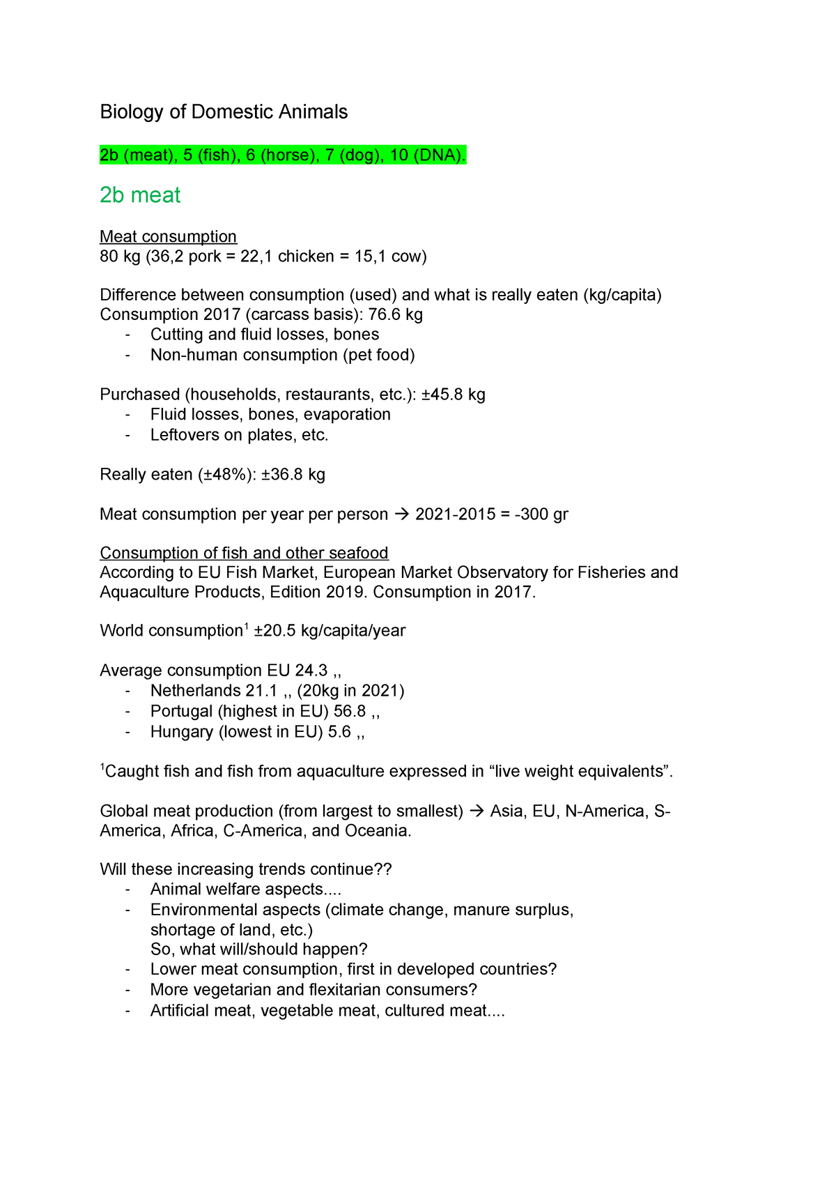 Biology of Domestic Animals - 2b meat Meat consumption 80 kg (36,2 pork ...