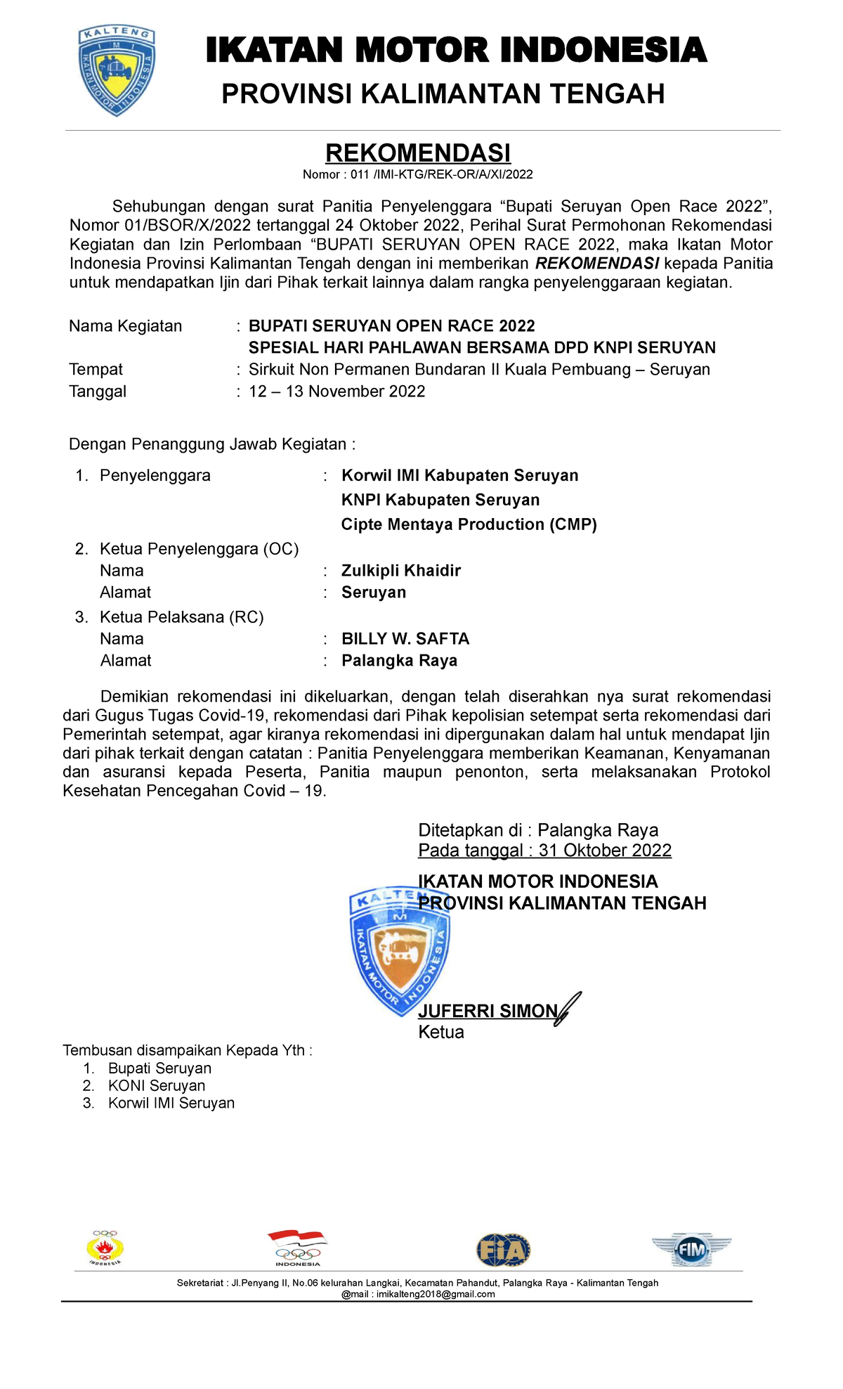 Rekom Mp Seruyan 2022 - IKATAN MOTOR INDONESIA PROVINSI KALIMANTAN ...