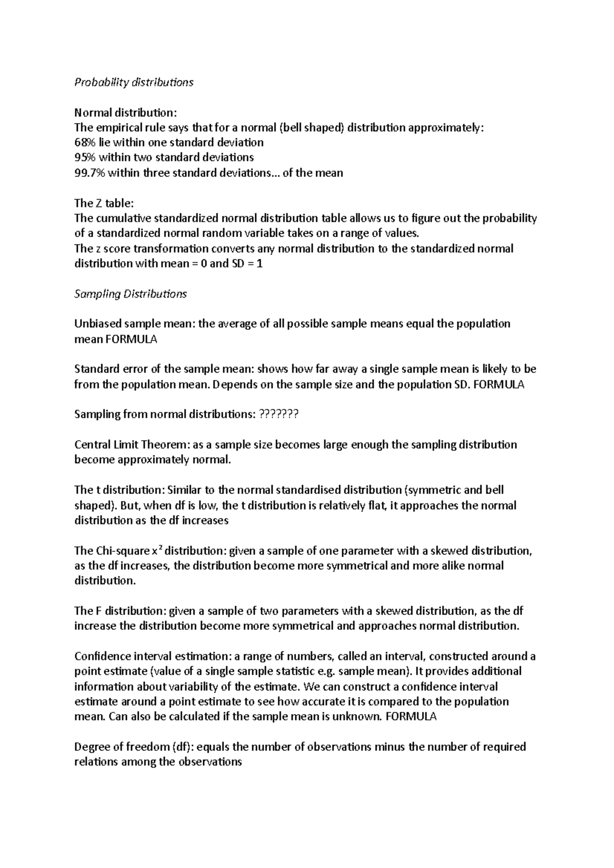 Probability distributions and sampling distributions notes ...