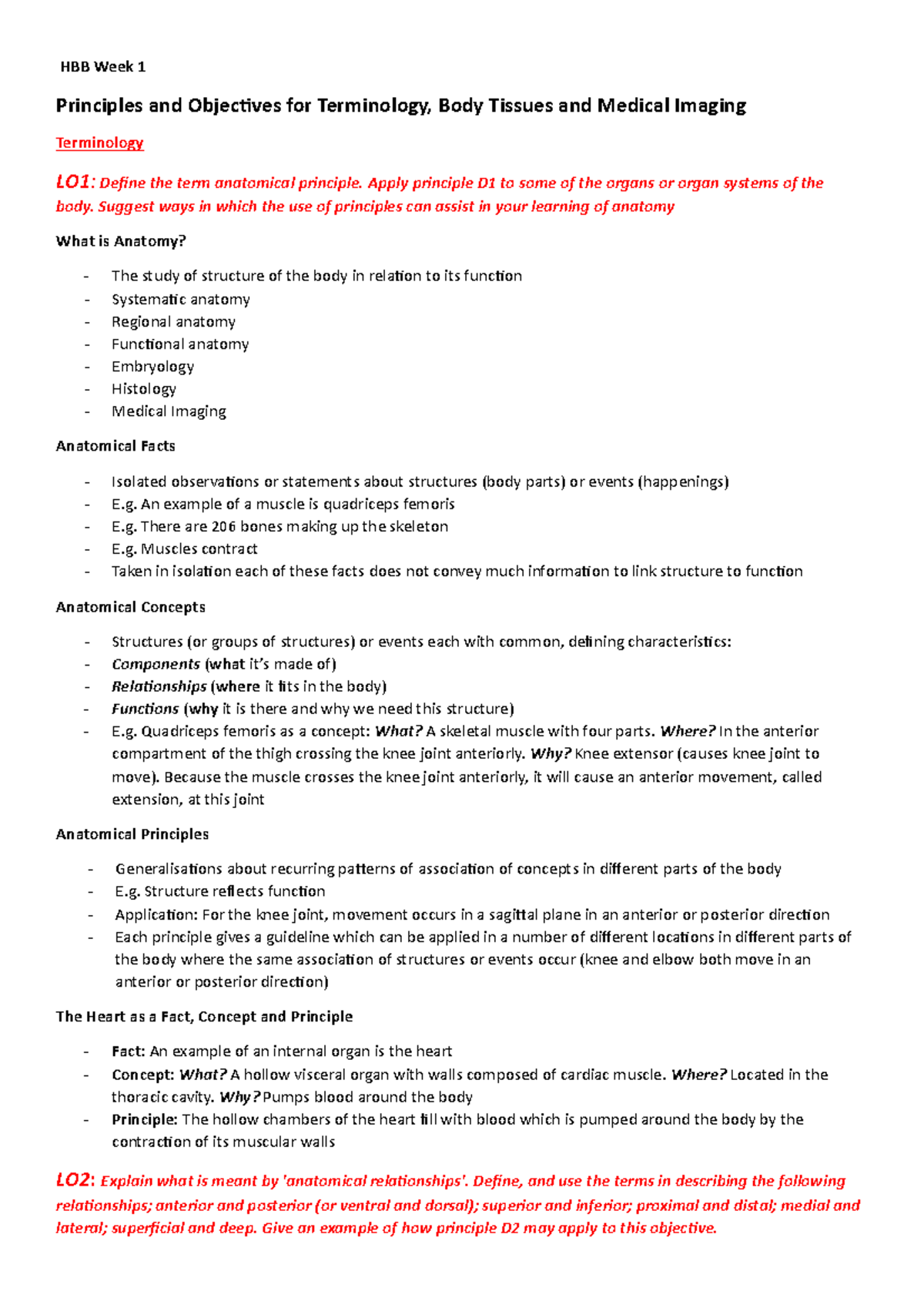 HBB Week 1 - Lecture notes 1 - HBB Week 1 Principles and Objectives for ...