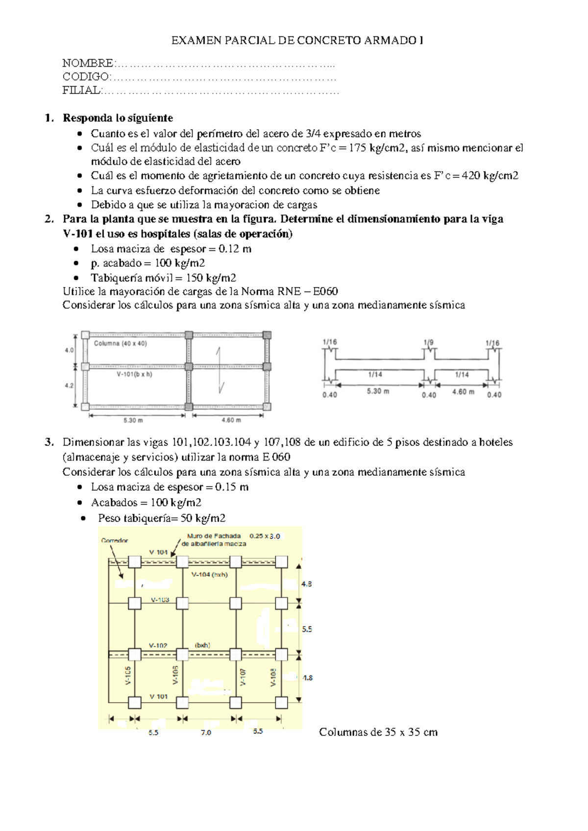 Examen Parcial DE Concreto Armado I - EXAMEN PARCIAL DE CONCRETO ARMADO ...