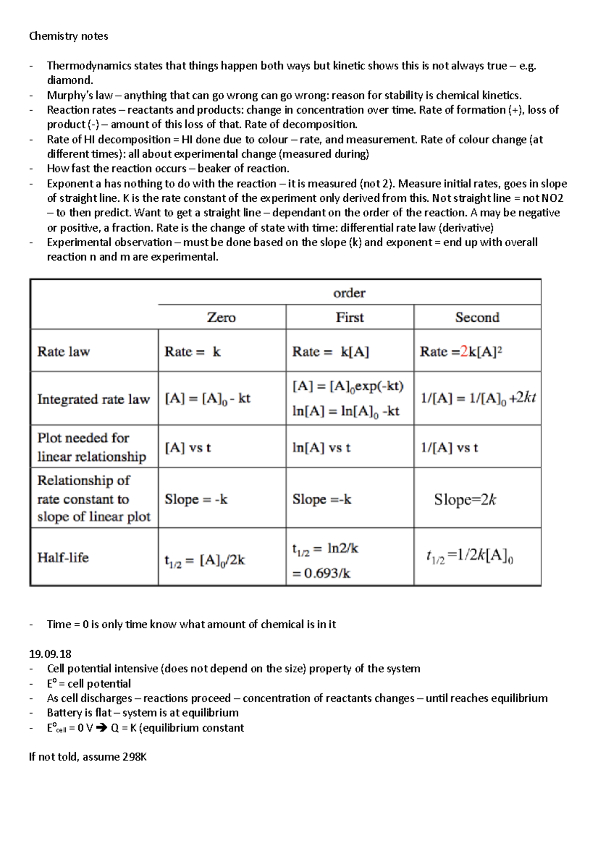 Chemistry notes - kinetics - Chemistry notes - Thermodynamics states ...