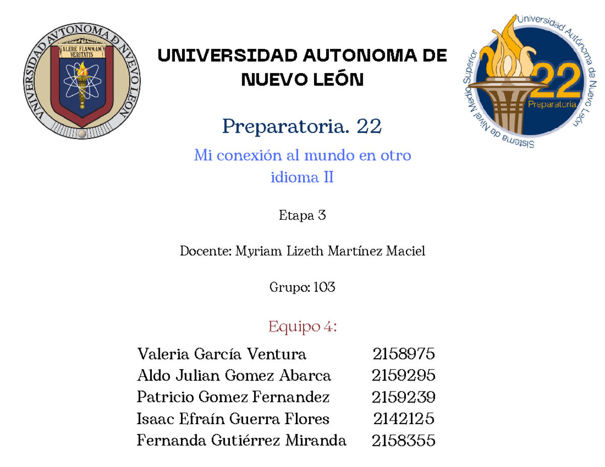 Evidencia Mcmolll - UNIVERSIDAD AUTONOMA DE NUEVO LEÓN Preparatoria. 22 ...