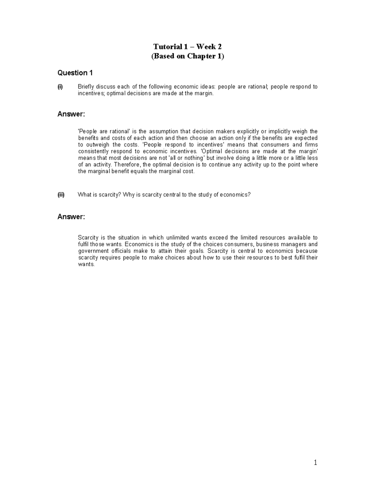 ECON100 Tutorial 1 Week 2 Answers - UOW - StuDocu ECON100 Tutorial 1 Week 2 Answers - UOW - StuDocu