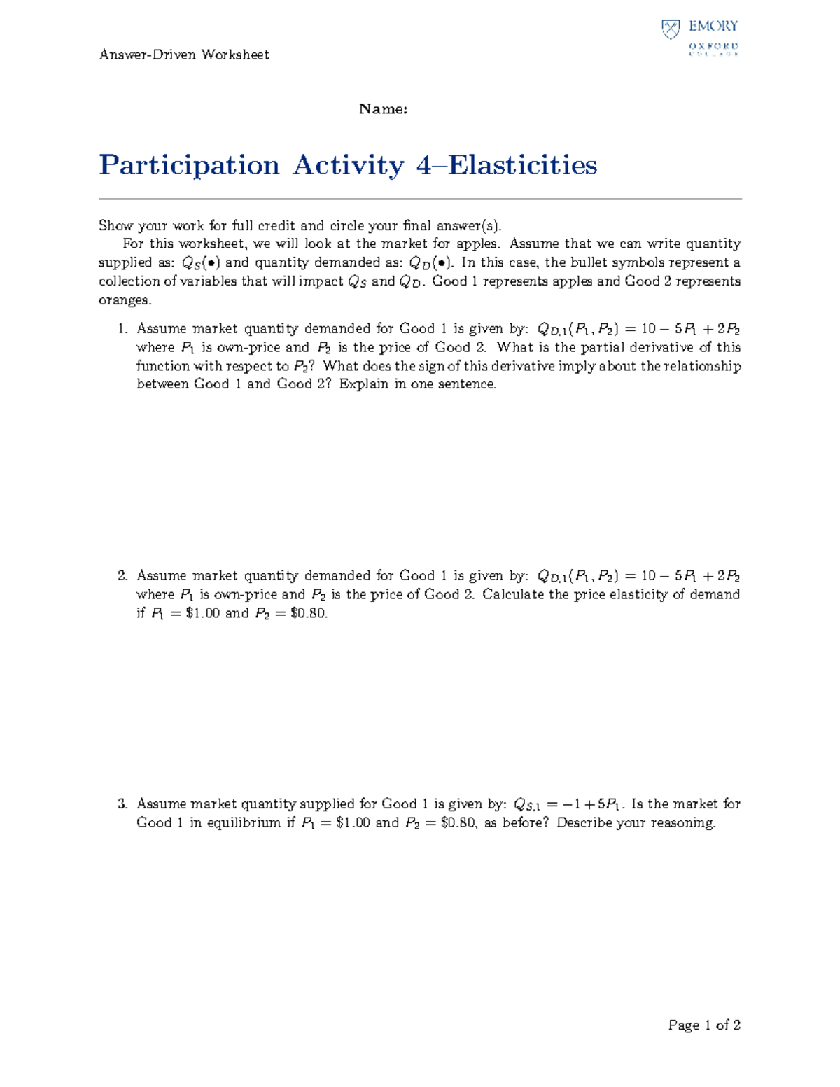 Participation 4 - Practice for Econ 203 - Answer-Driven Worksheet Name ...