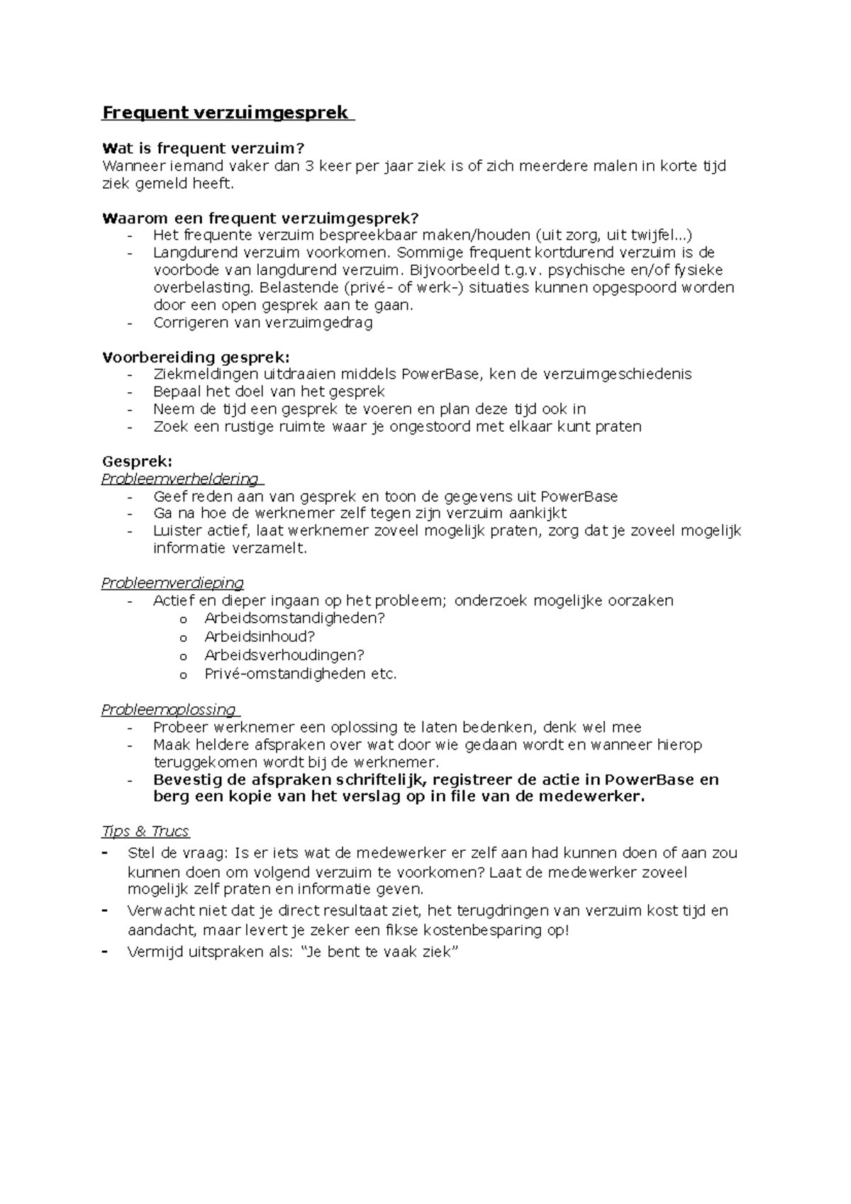 ACC Frequent Verzuimgesprek  Frequent verzuimgesprek Wat is frequent