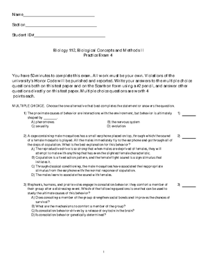 Bio 112 Practice Final Exam - Biology 112, Biological Concepts and ...