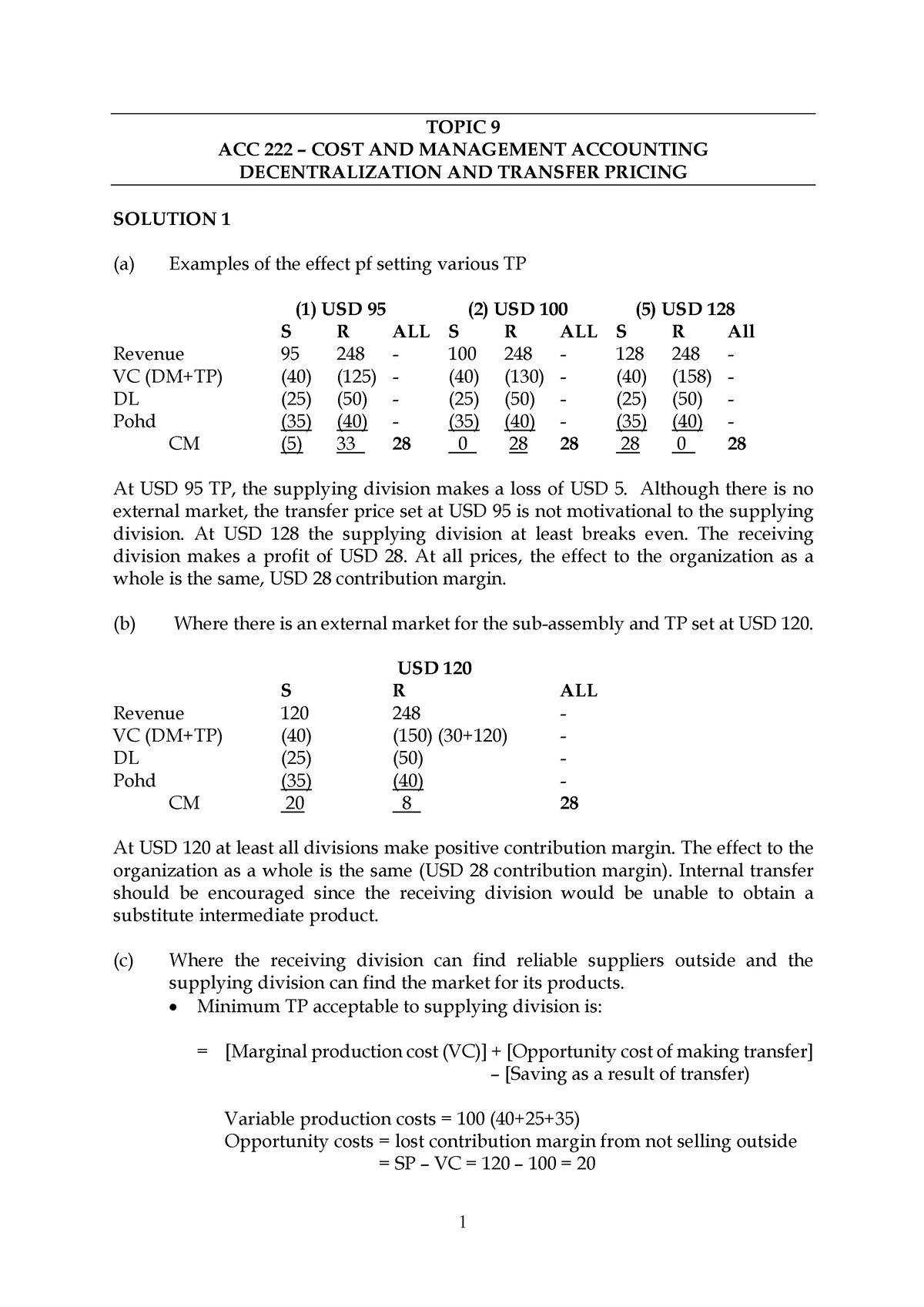 ACC 222 Topic 9 Solutions TO TP Illustrations - TOPIC 9 ACC 222 – COST ...