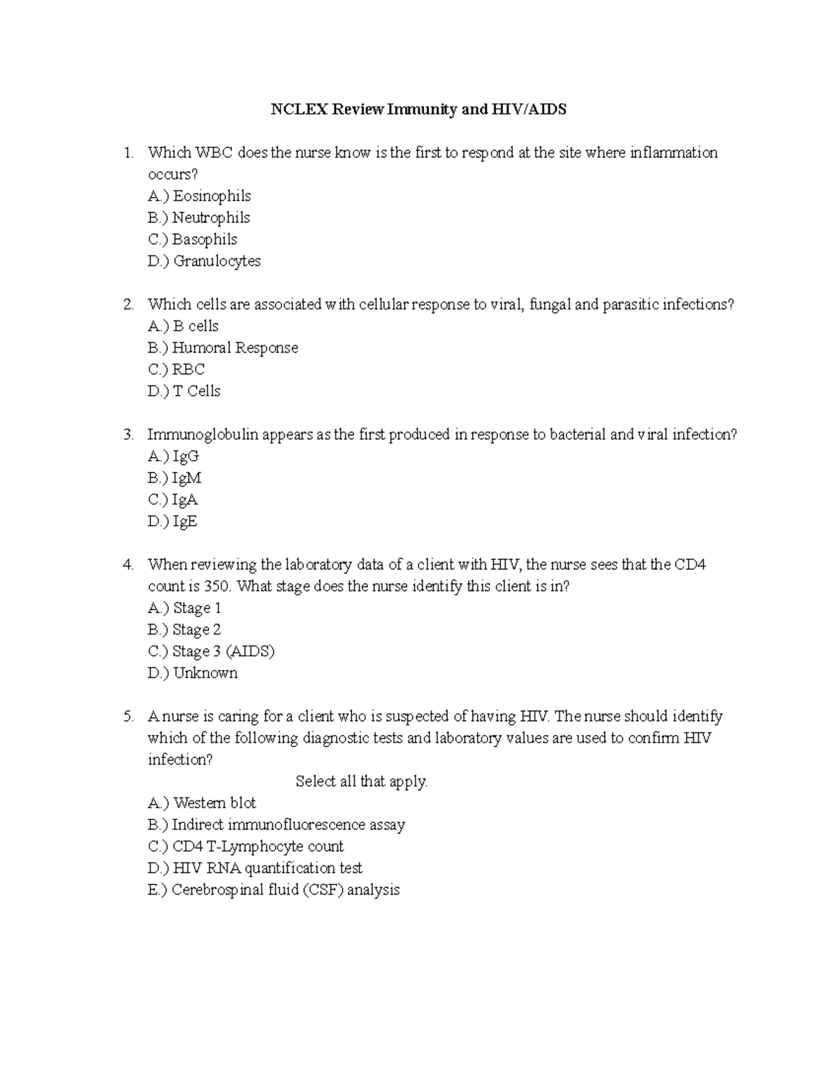 Module 3 Nclex Review - NCLEX Review Immunity and HIV/AIDS Which WBC ...