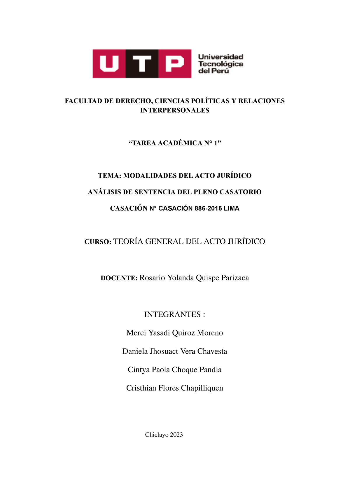 Casación 886-2015 LIMA SUR TA1 ACTO Juridico - FACULTAD DE DERECHO ...