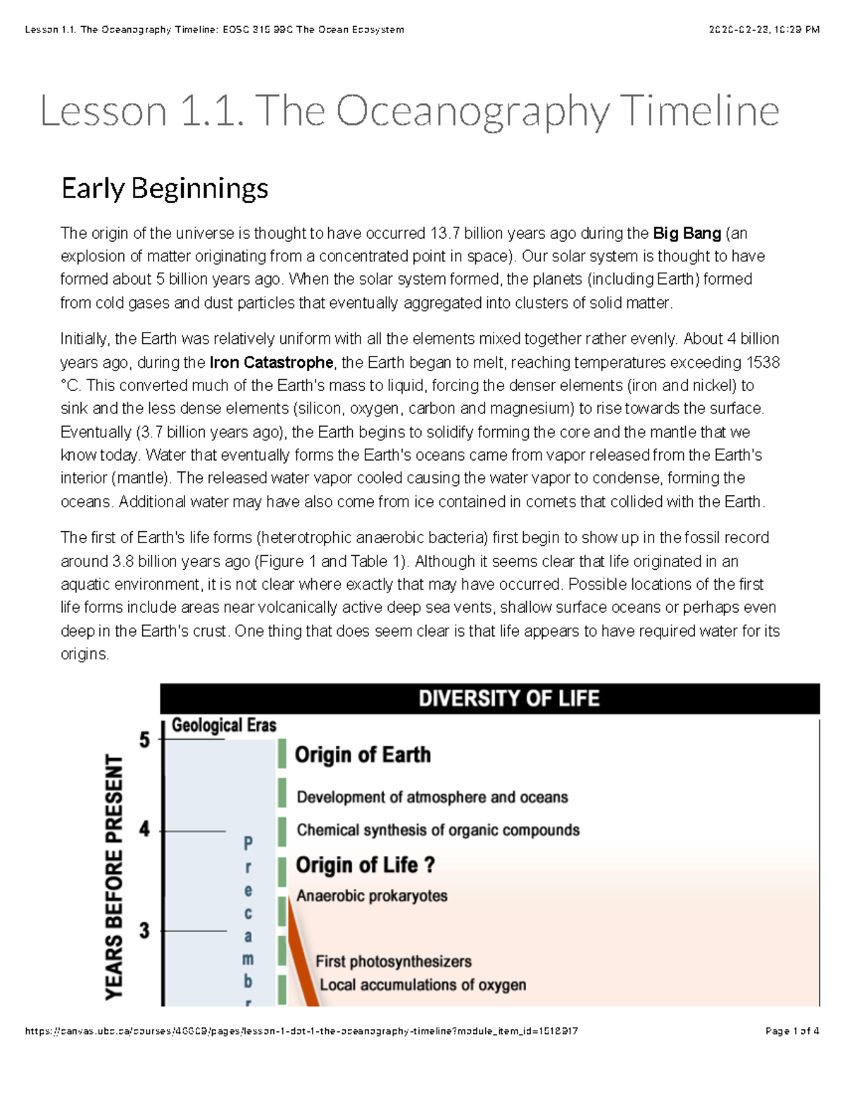 Lesson 1.1. The Oceanography Timeline EOSC 315 99C The Ocean Ecosystem