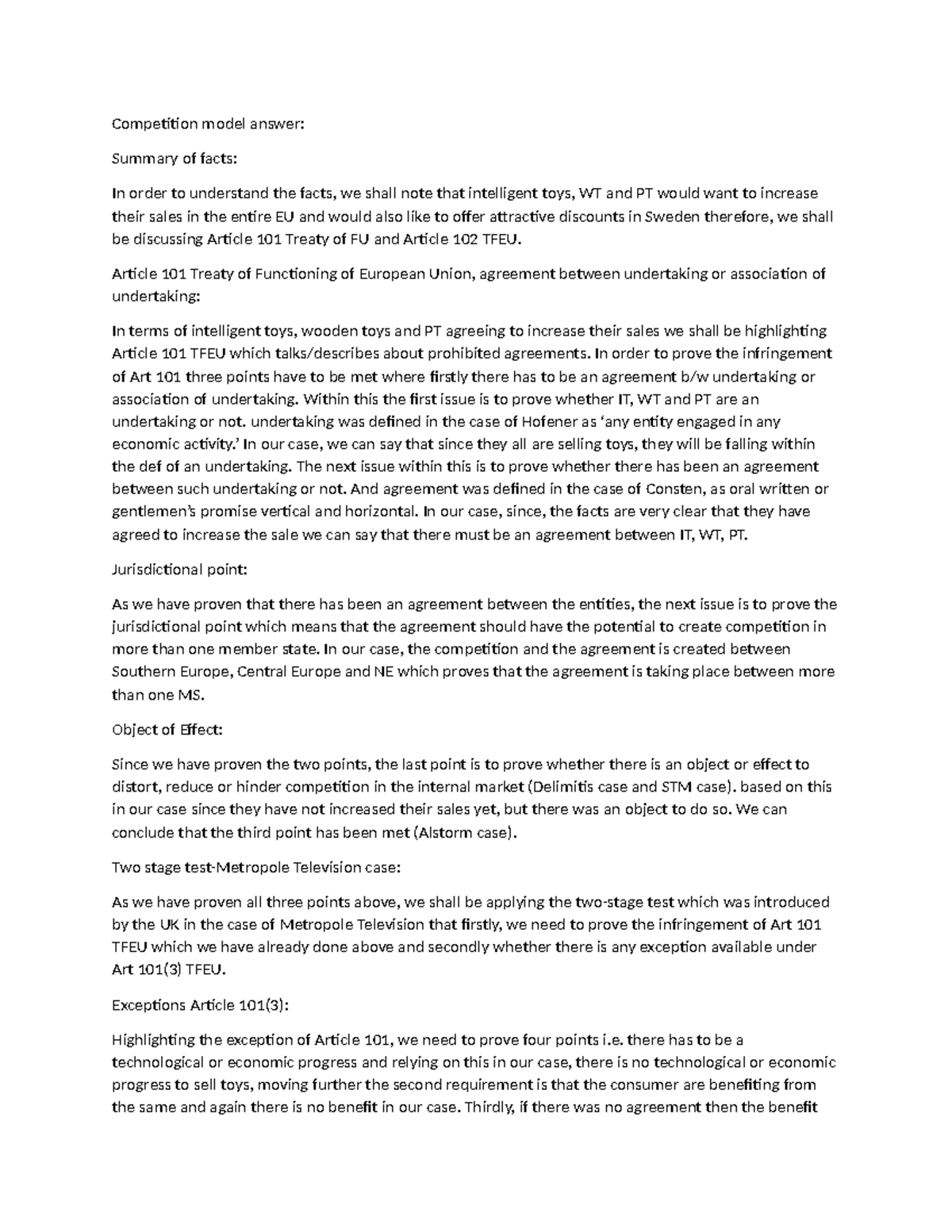 Competition model answer - Competition model answer: Summary of facts ...