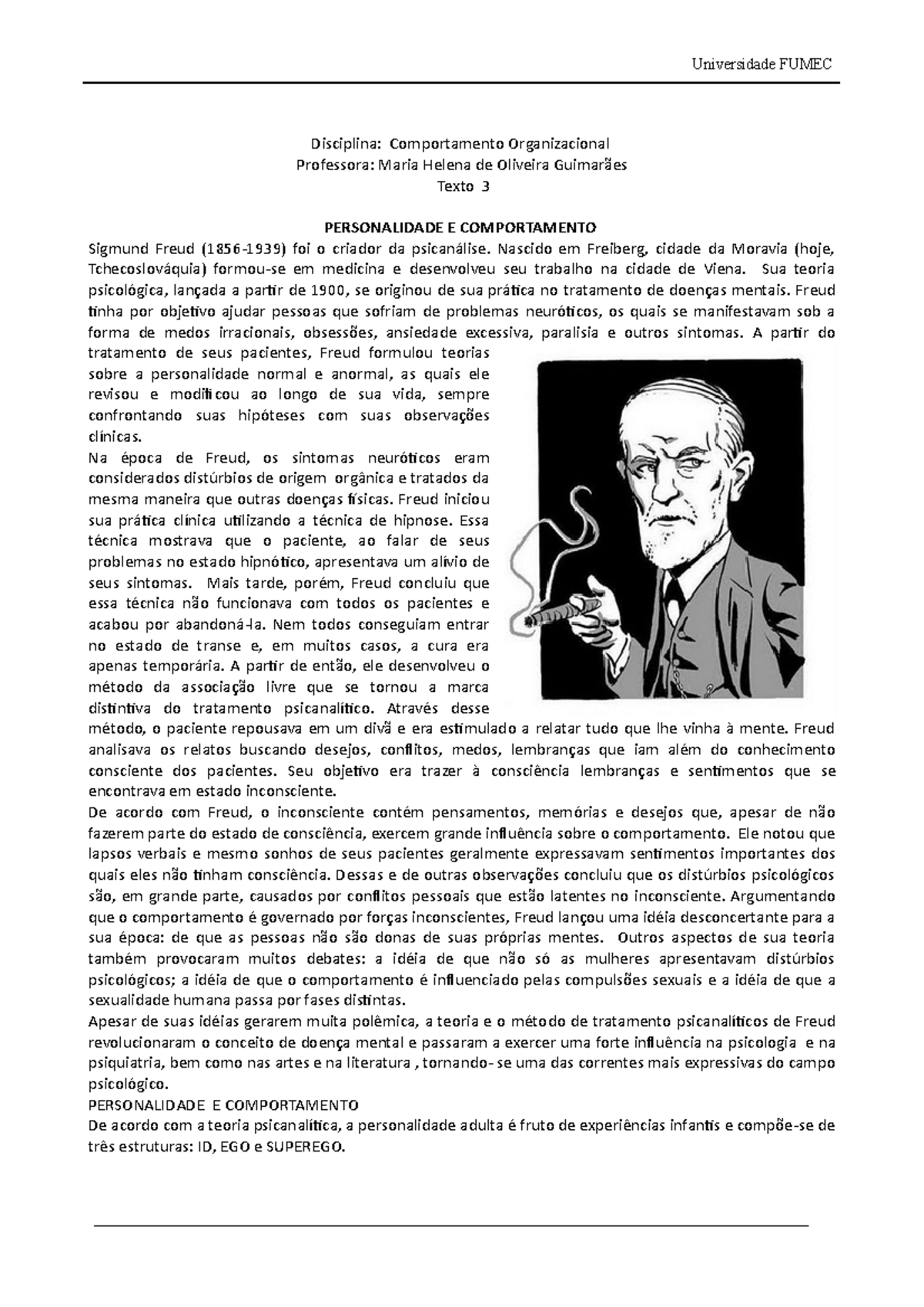 Personalide e comportamento - Universidade FUMEC Disciplina ...