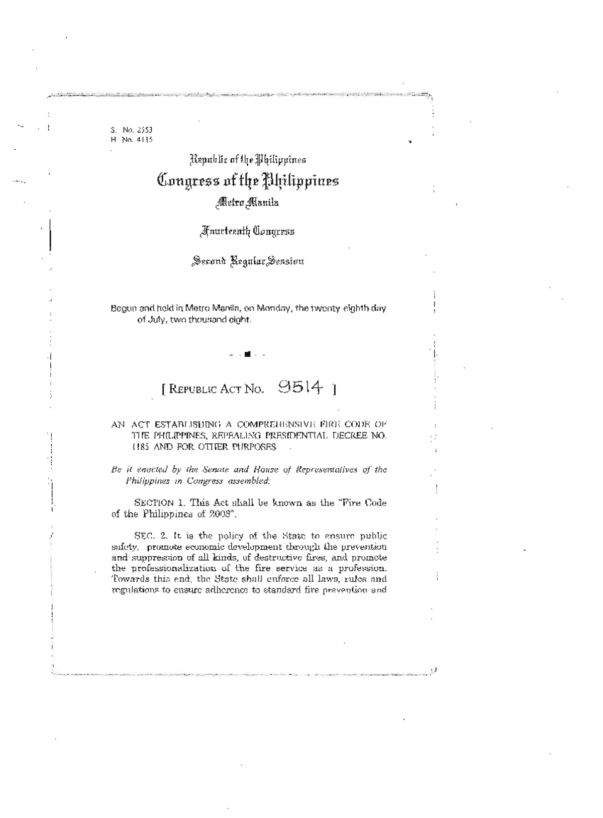 RA9514 Fire Code of the Philippines - Engineering Economy - Studocu