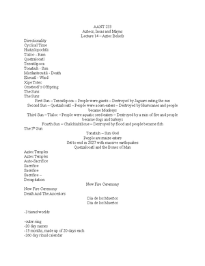 Lecture 16-17 Aztecs Notes to Upload - AANT 233 Aztecs, Incas and Mayas ...