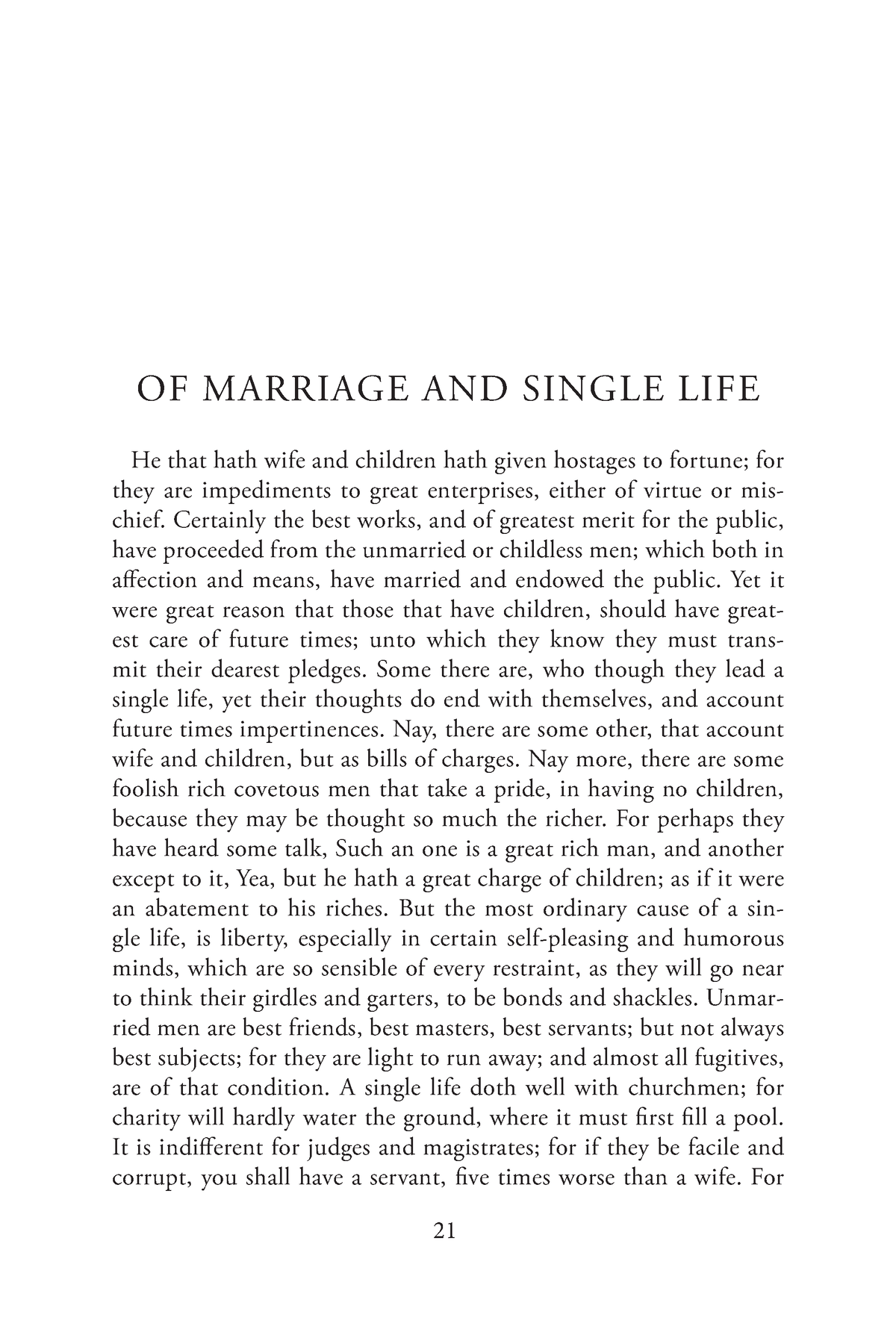 analysis the essay of marriage and single life