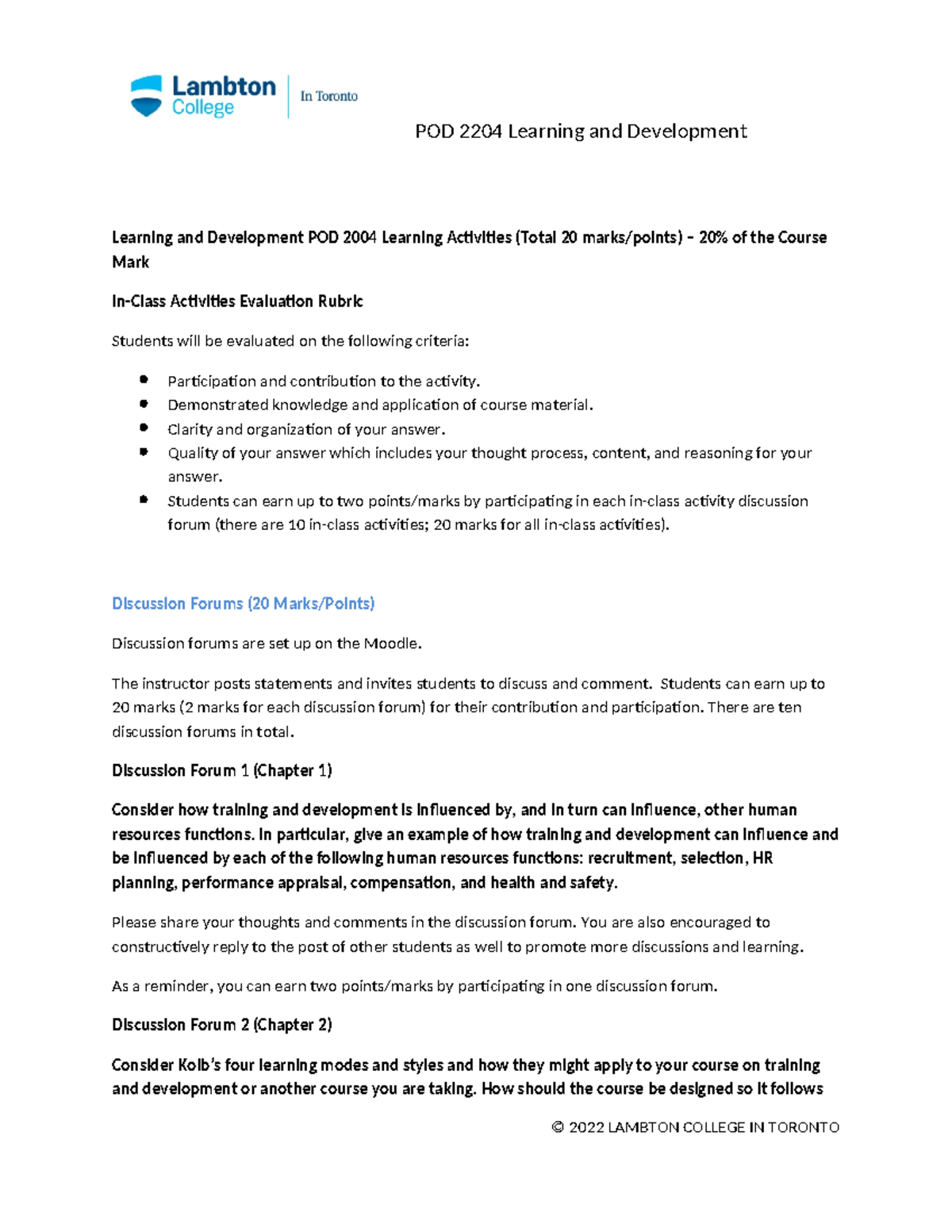 Learning and Development POD 2204 Learning Activities F2022 ...