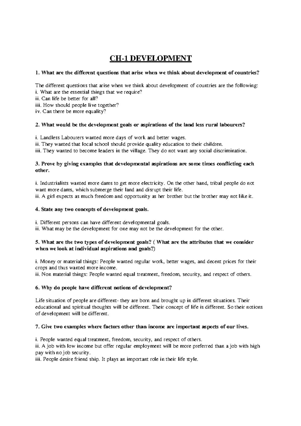 Development Notes - CH- 1 DEVELOPMENT 1. What are the different ...