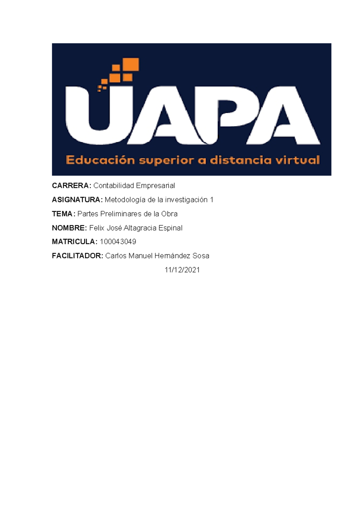 Metodologia De La Investigacion 1 Tarea 7 - CARRERA: Contabilidad ...