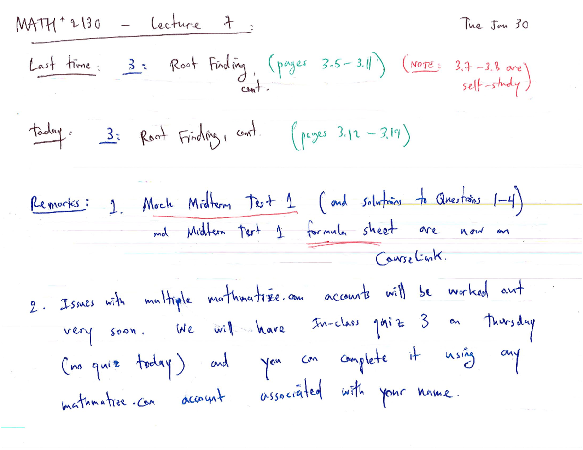 Lec7 Tue Jan 30 3Root Finding Cont sec2 - MRKT 2014 - Studocu