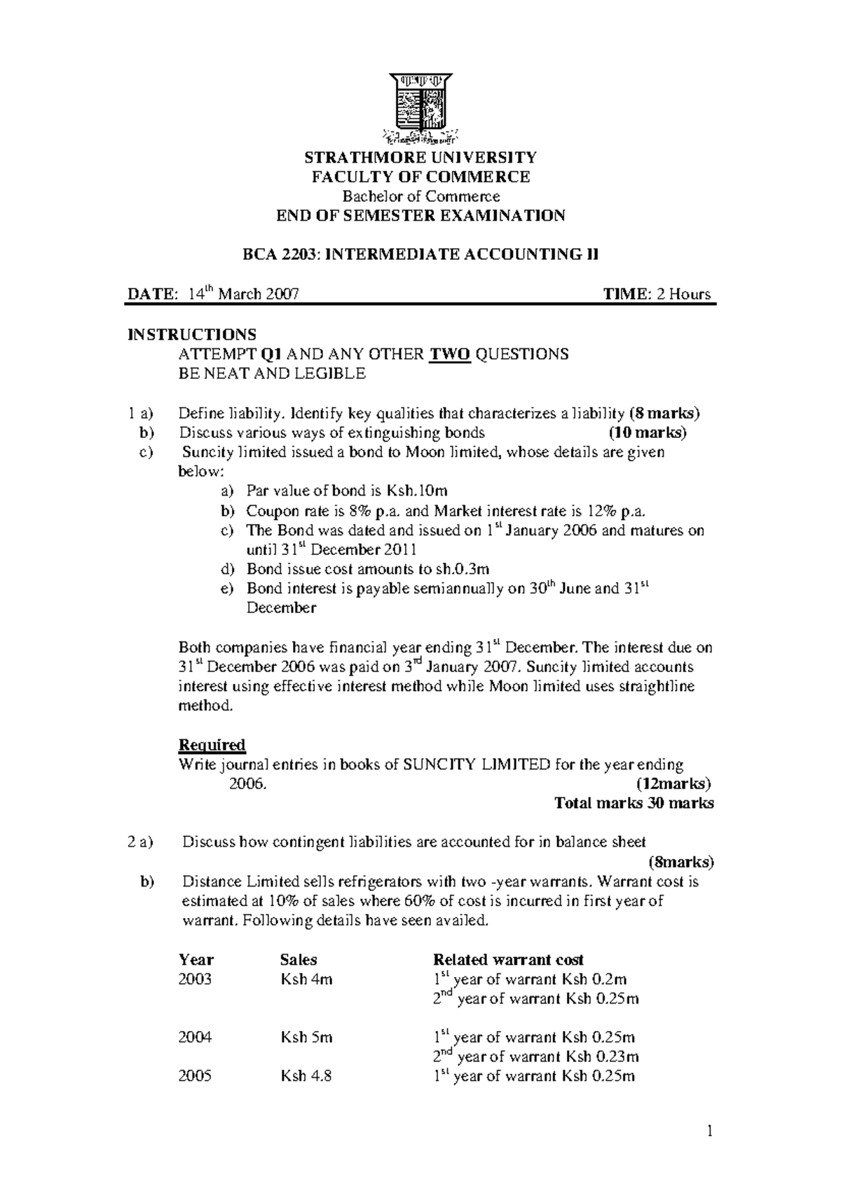 BCA 2203 - Intermediate Accounting 2 -Mar 2007 - 1 STRATHMORE ...