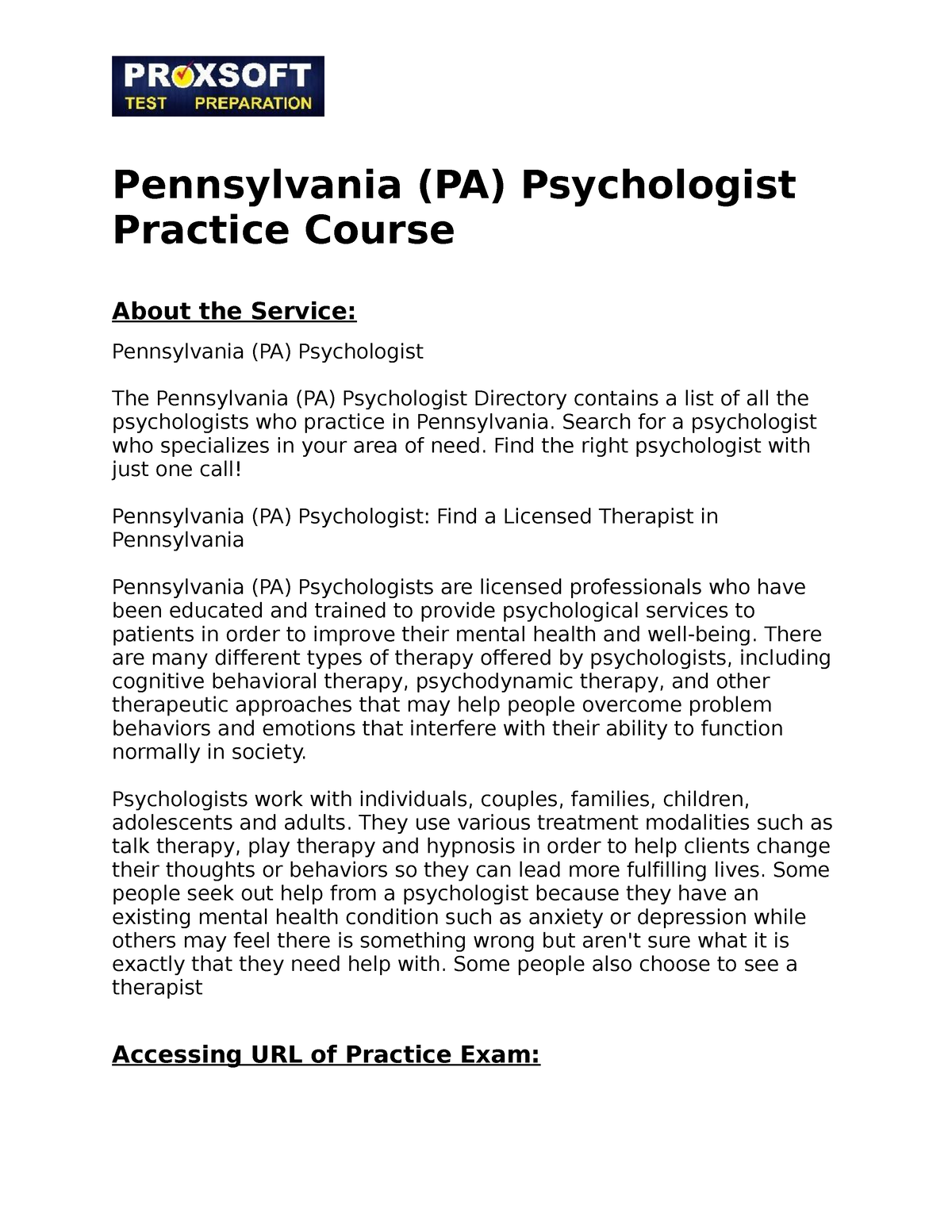 Pennsylvania (PA) Psychologist Practice Course - Pennsylvania (PA ...