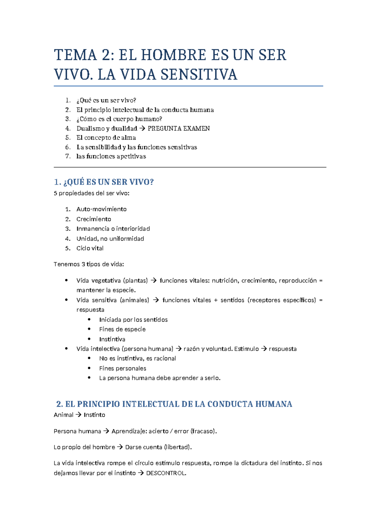 TEMA 2 EL Hombre ES UN SER VIVO. LA VIDA Sensitiva - TEMA 2: EL HOMBRE ...