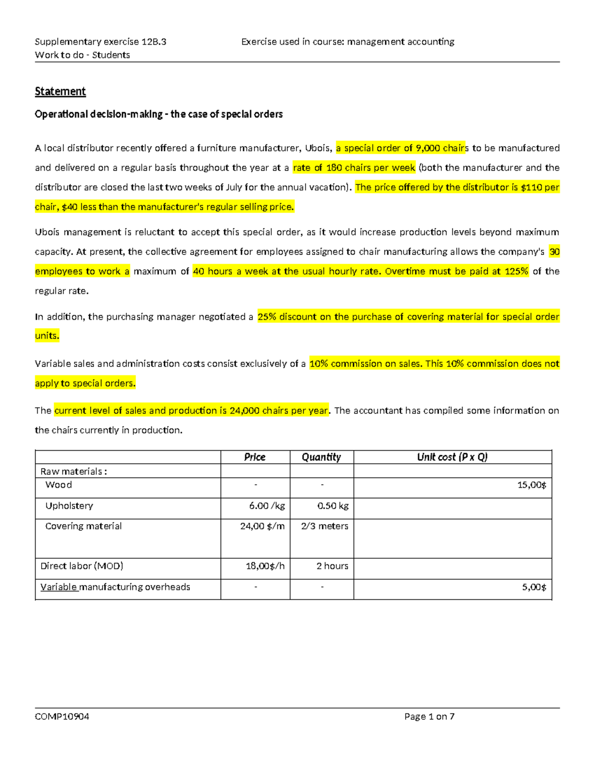 Management Accounting S3 EX - Work to do - Students Statement ...