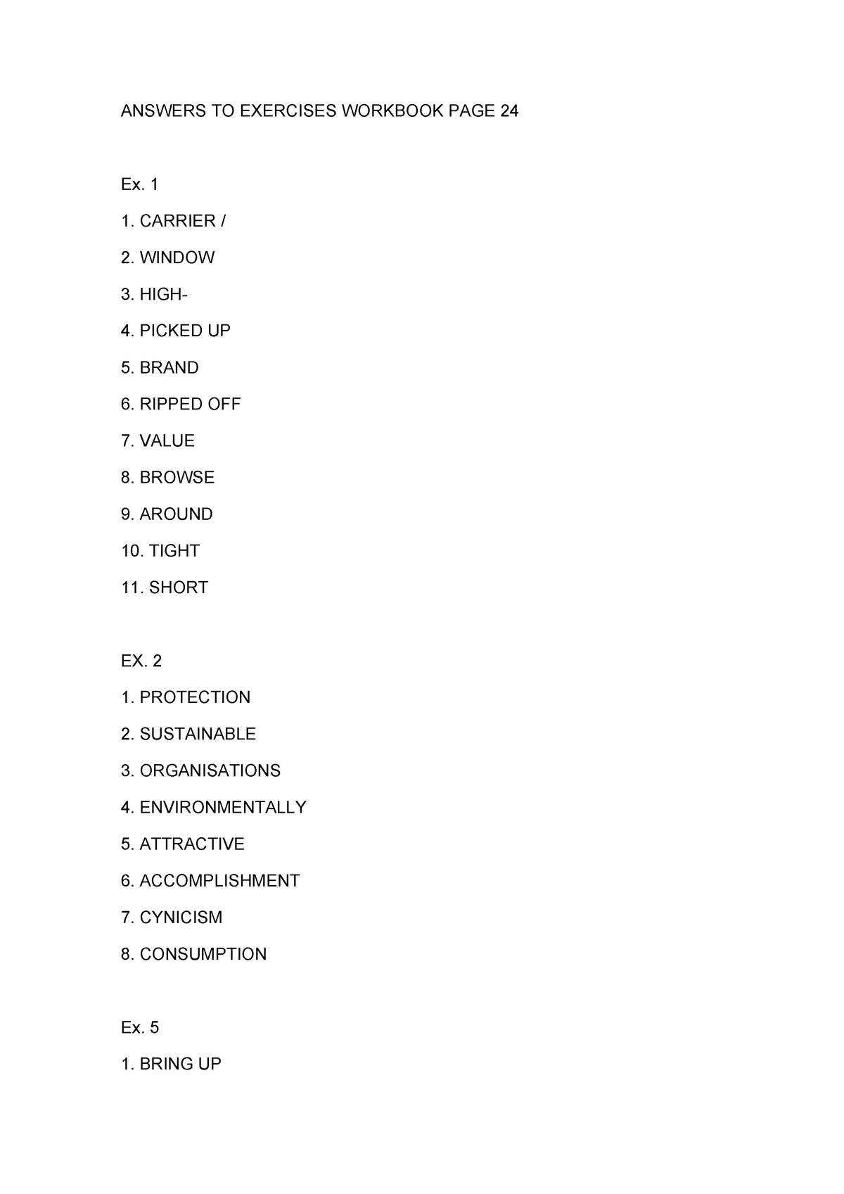 Answers To Workbook Page 24 (thursday) - Answers To Exercises Workbook 