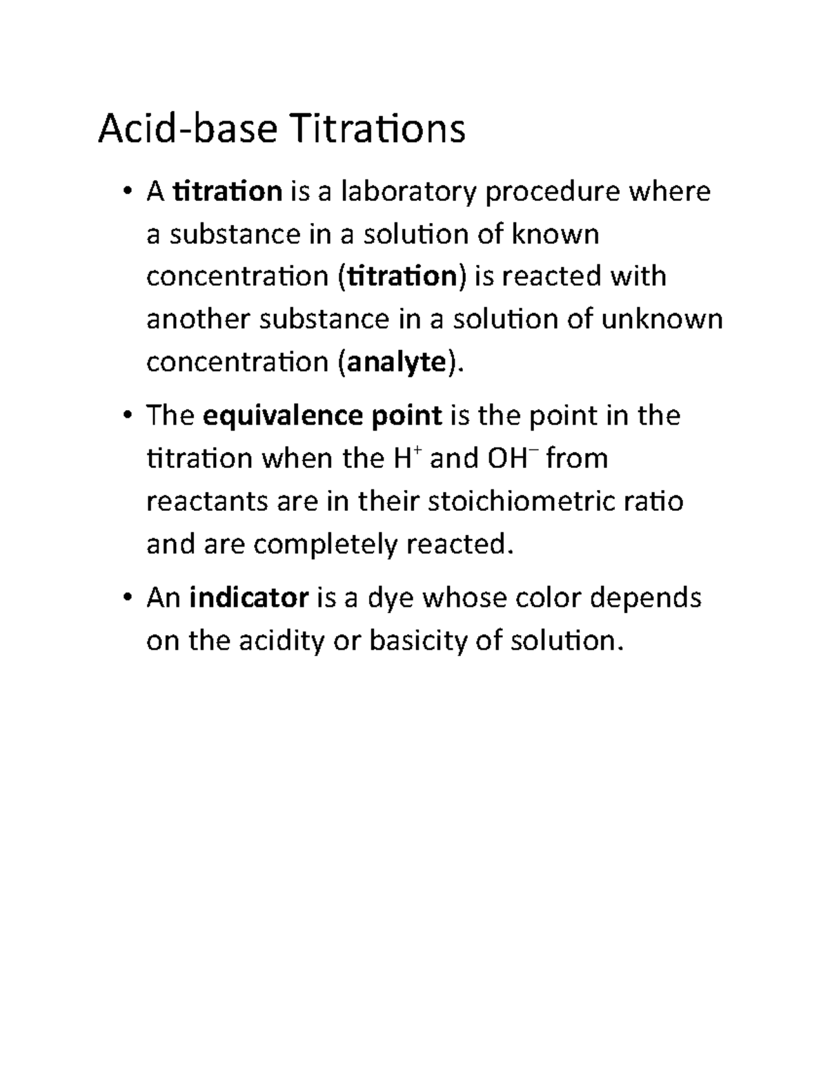 Acidbase Titrations Summary Chemistry a Molecular Approach Acid
