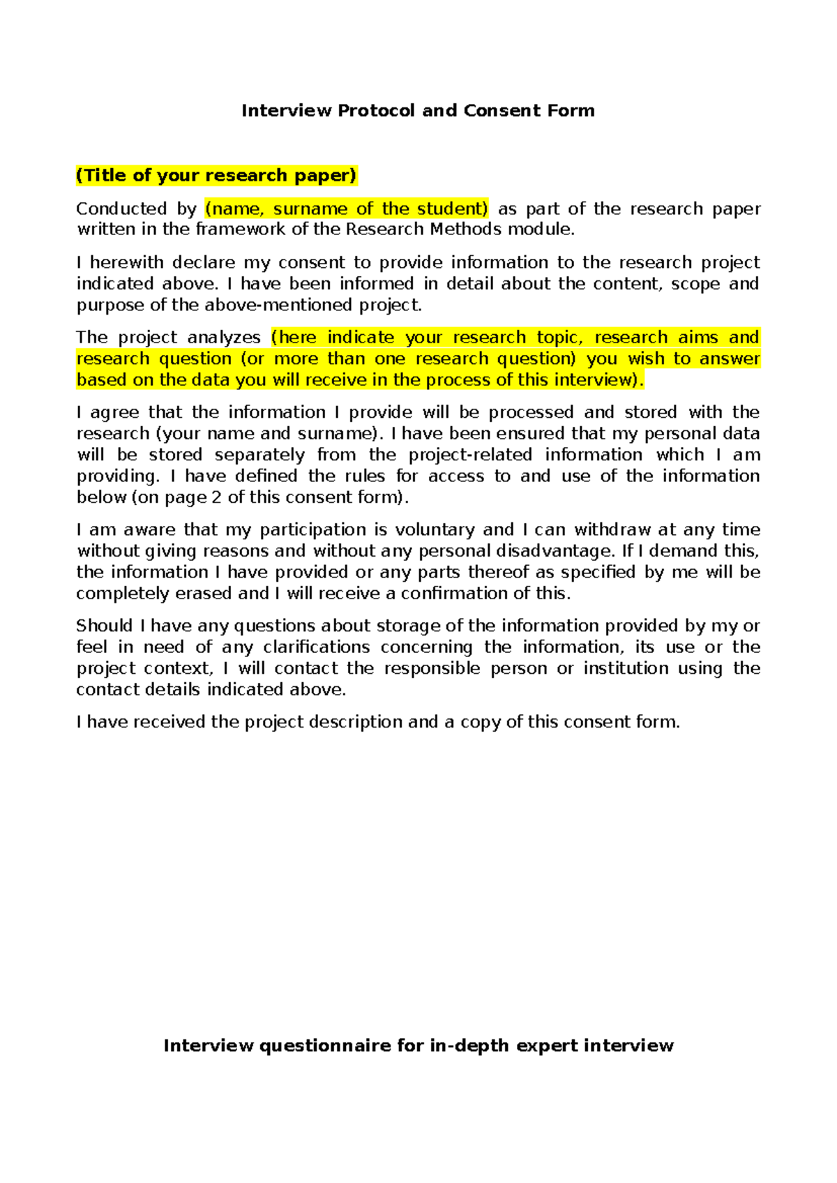Interview Protocol-Consent Form-Interview Questionnaire - Interview ...