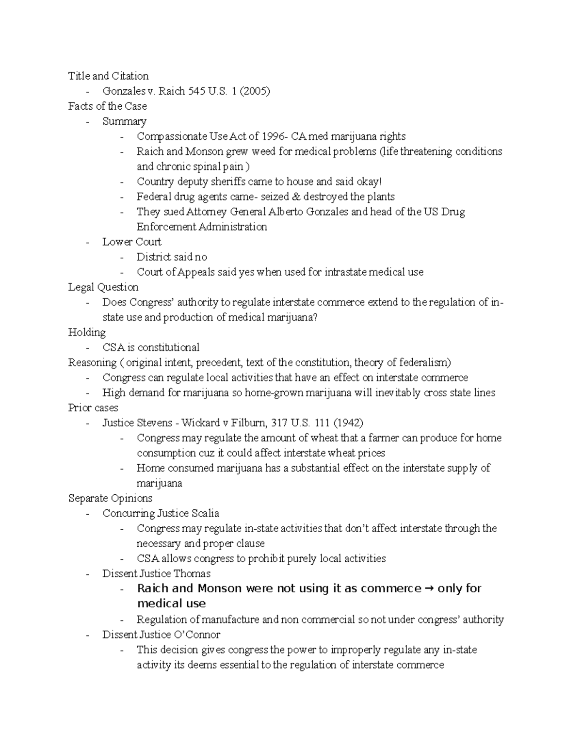 Gonzales V Raich Brief - Title And Citation - Gonzales V. Raich 545 U 