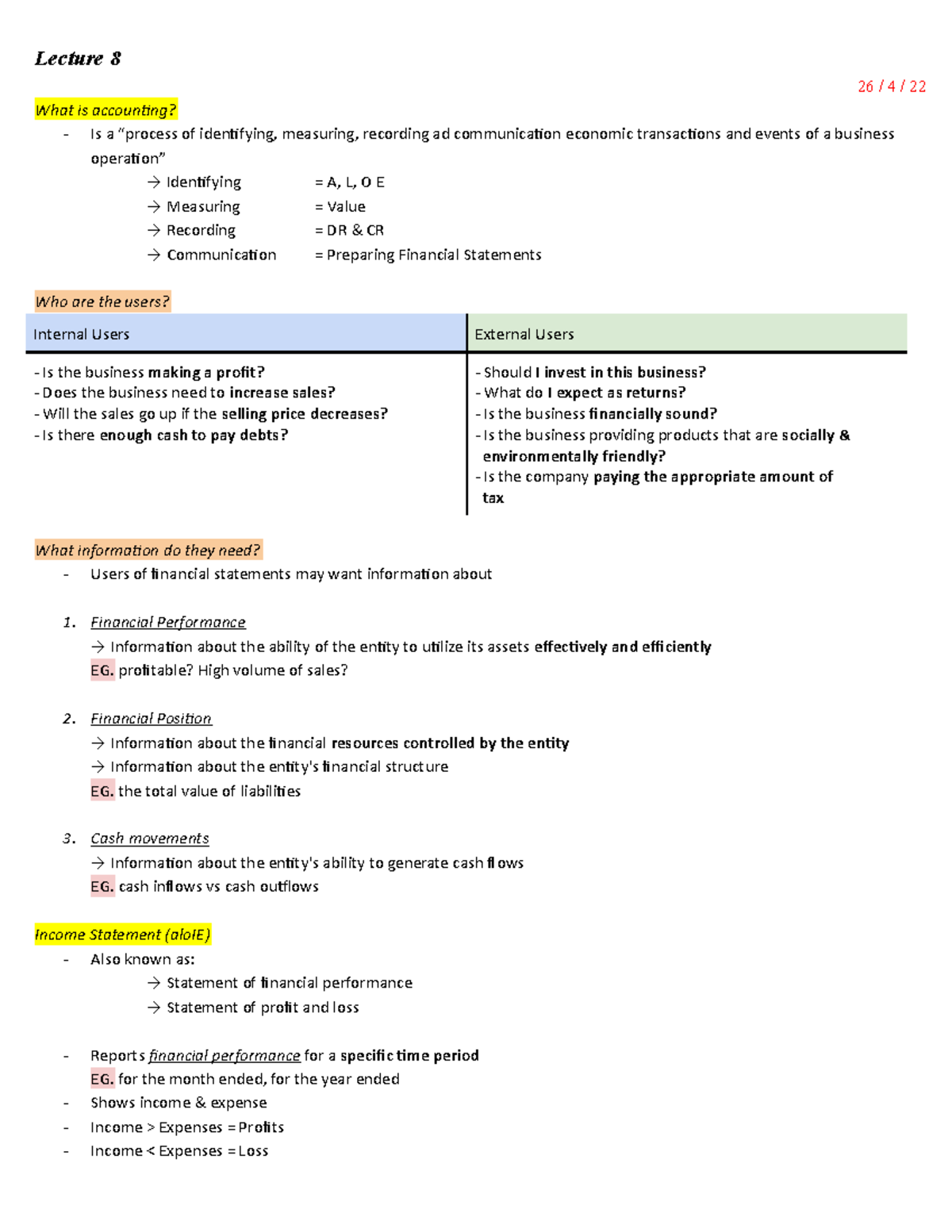 Lectures - Lecture Notes from Week 8-12 - Lecture 8 26 / 4 / 22 What is ...