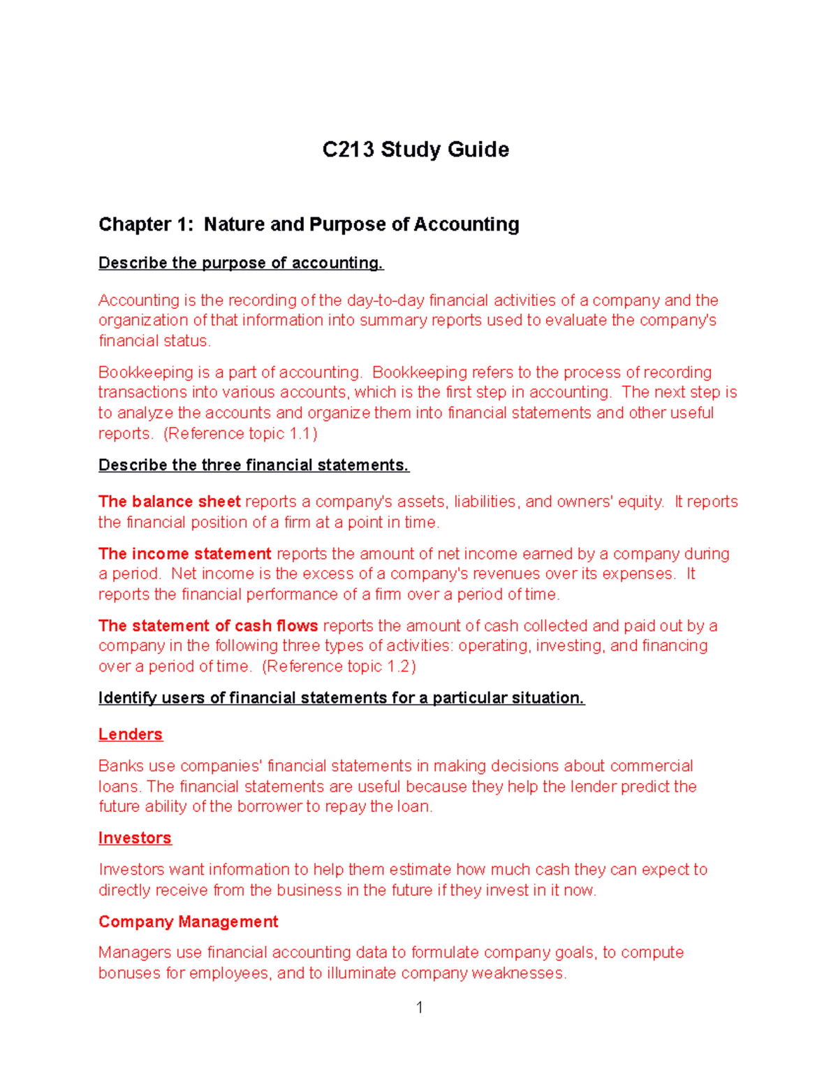C213 Study Guide - Solution - C213 Study Guide Chapter 1: Nature and ...