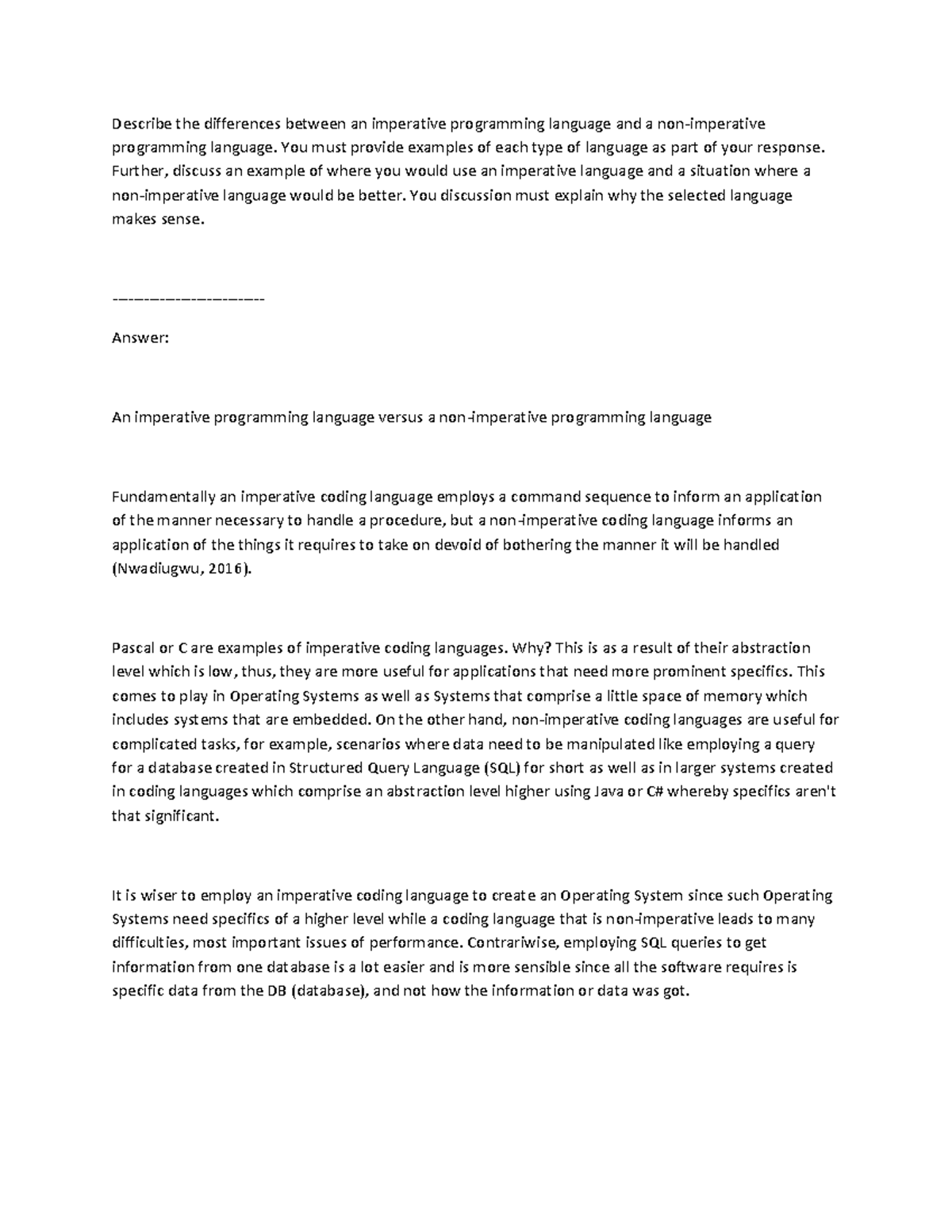 Discussion-1 - Lecture notes, discussion 1 - Describe the differences ...