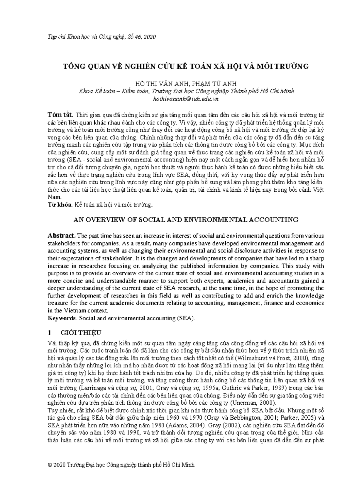 Document - nmmm - Tạp chí Khoa học và Công nghệ, Số 46 , 20 20 TỔNG ...